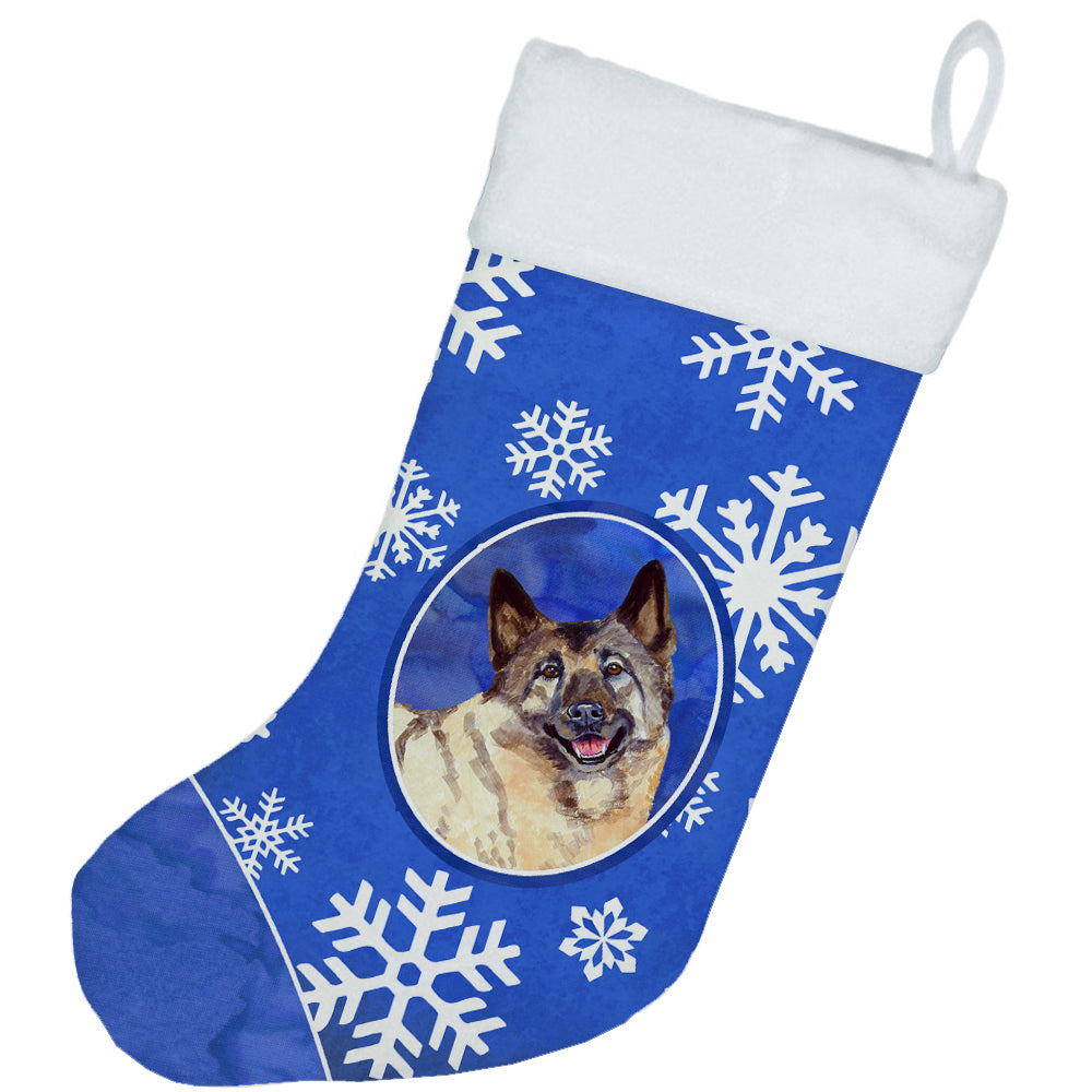 Norwegian Elkhound Winter Snowflakes Snowflakes Holiday Christmas Stocking  the-store.com.