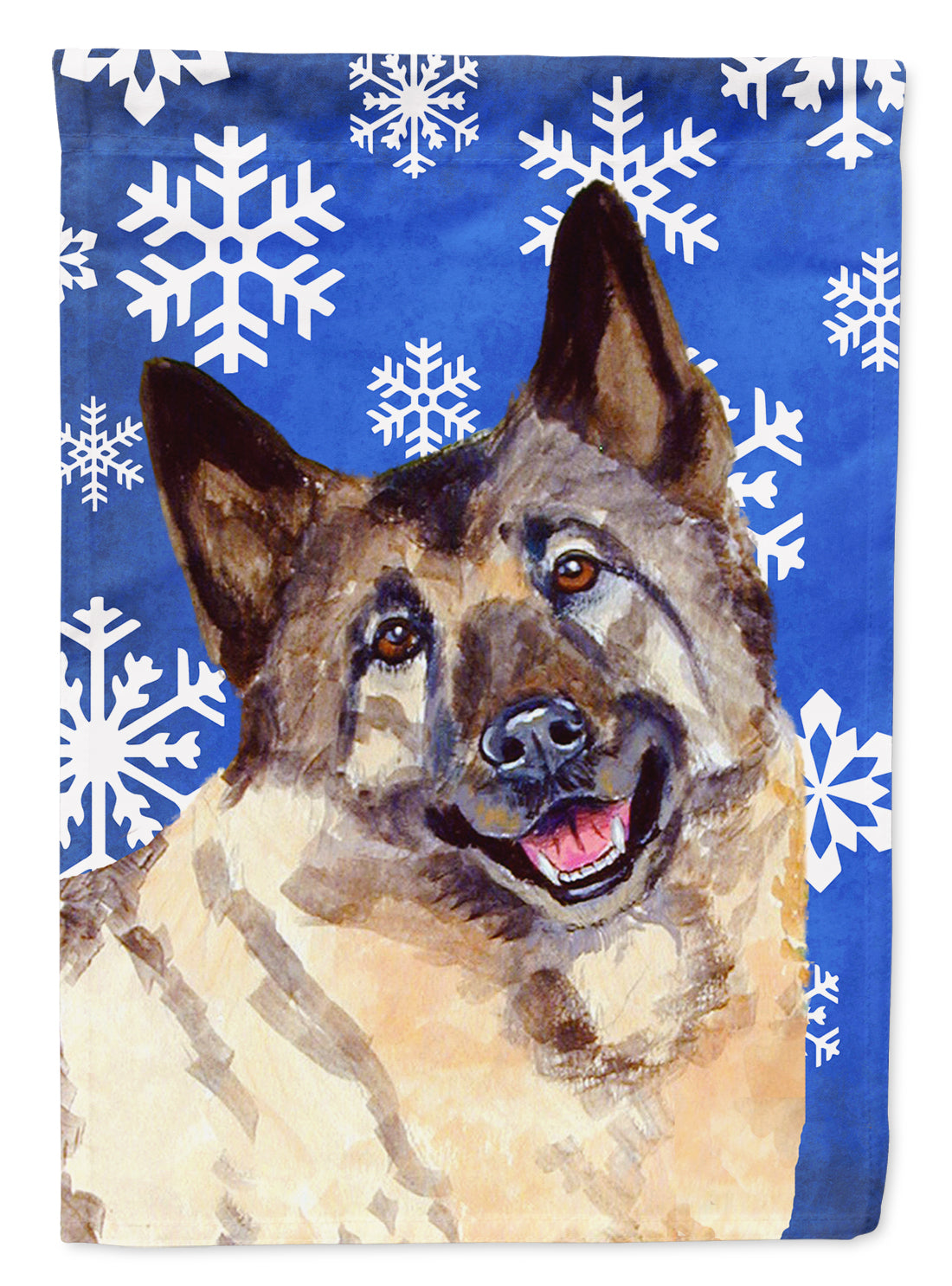 Norwegian Elkhound Winter Snowflakes Holiday Flag Canvas House Size  the-store.com.