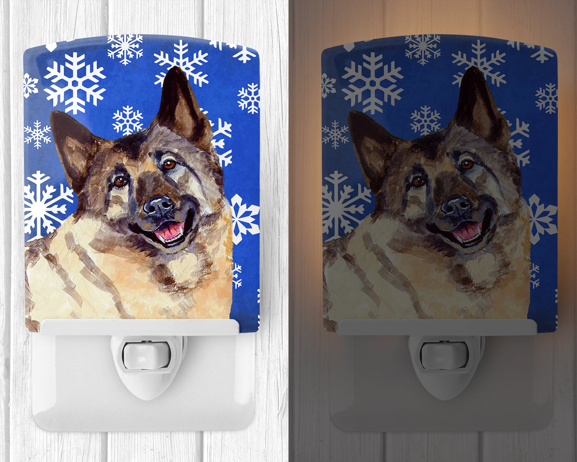 Norwegian Elkhound Winter Snowflakes Holiday Ceramic Night Light LH9308CNL - the-store.com