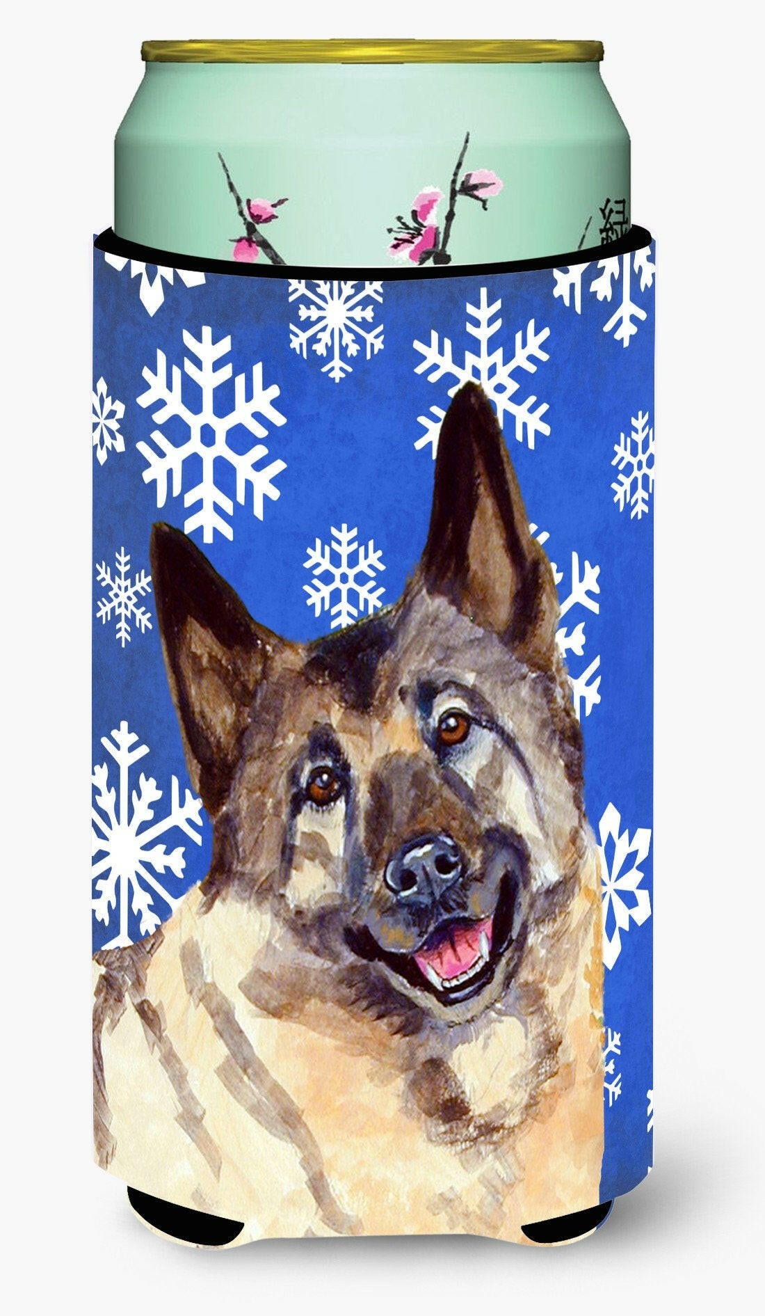 Norwegian Elkhound Winter Snowflakes Holiday  Tall Boy Beverage Insulator Beverage Insulator Hugger by Caroline's Treasures