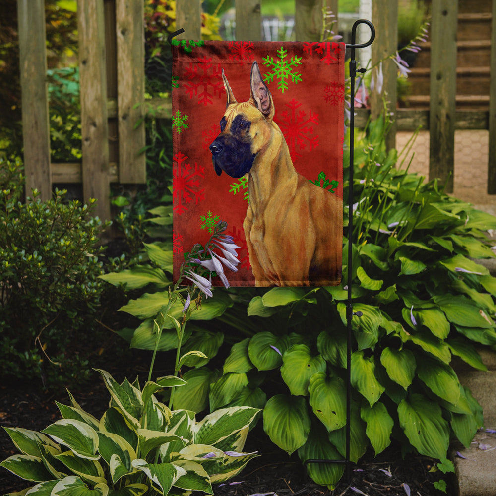 Great Dane Red and Green Snowflakes Holiday Christmas Flag Garden Size.