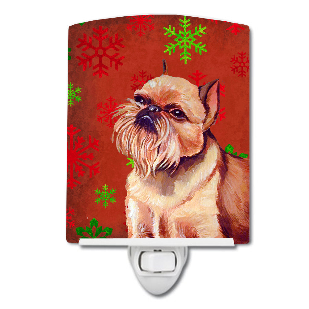 Brussels Griffon Red and Green Snowflakes Holiday Christmas Ceramic Night Light LH9314CNL - the-store.com