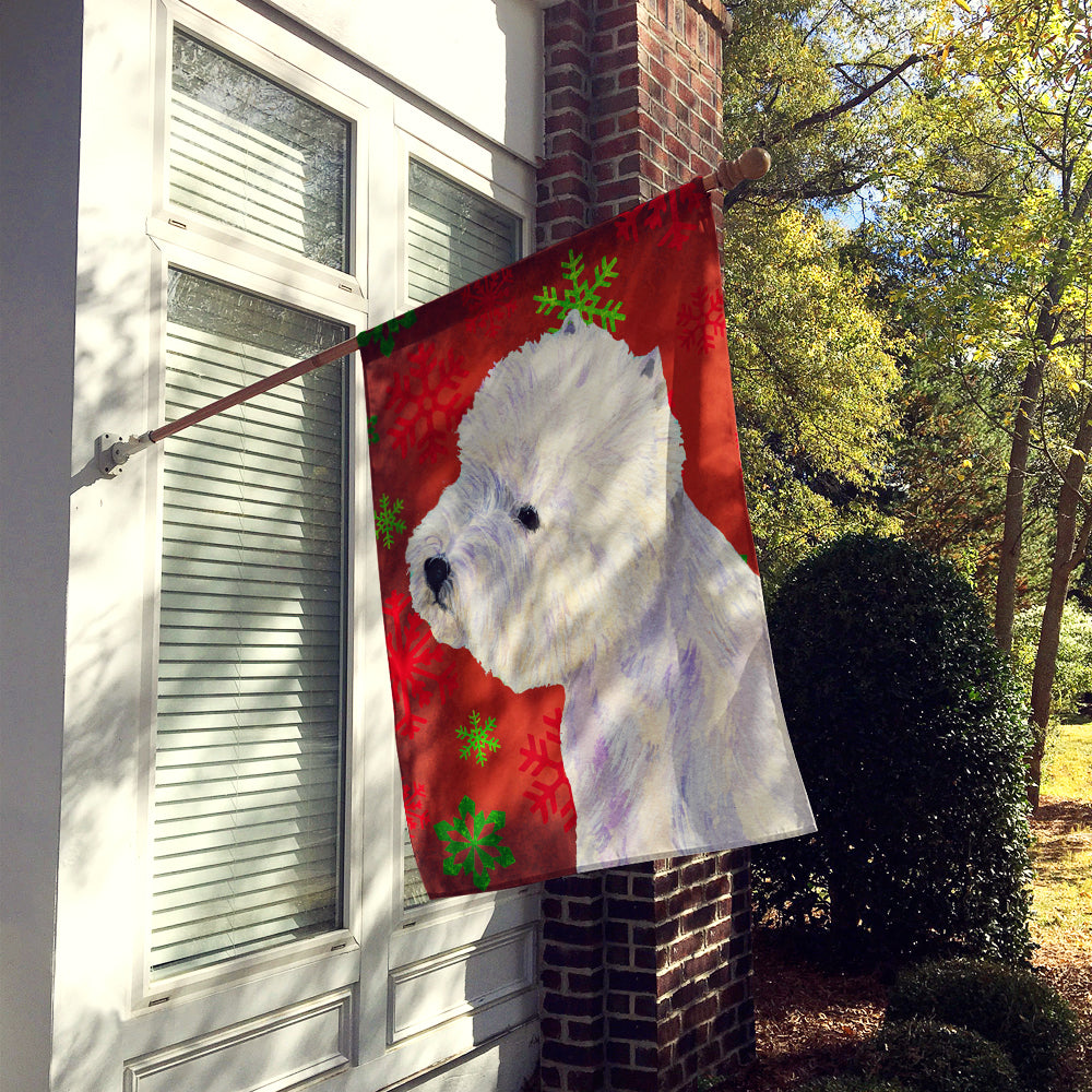 Westie Red and Green Snowflakes Holiday Christmas Flag Canvas House Size  the-store.com.