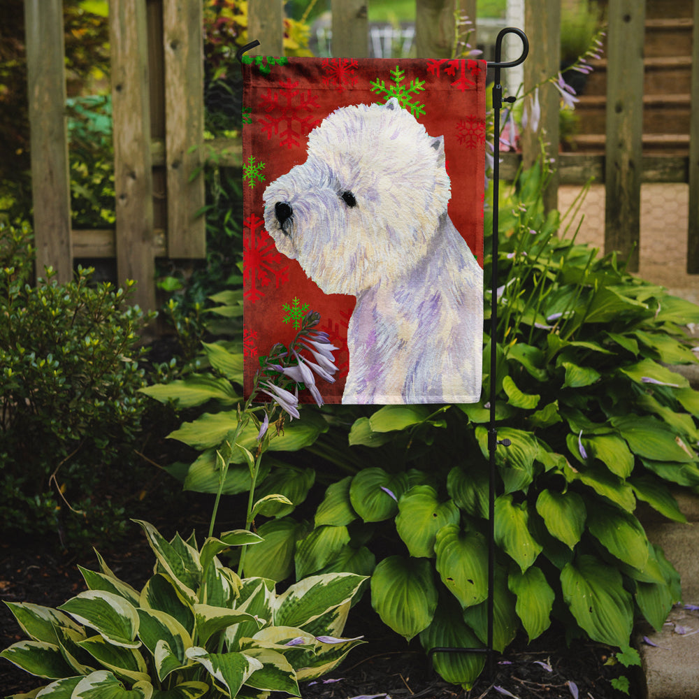 Westie Red and Green Snowflakes Holiday Christmas Flag Garden Size.