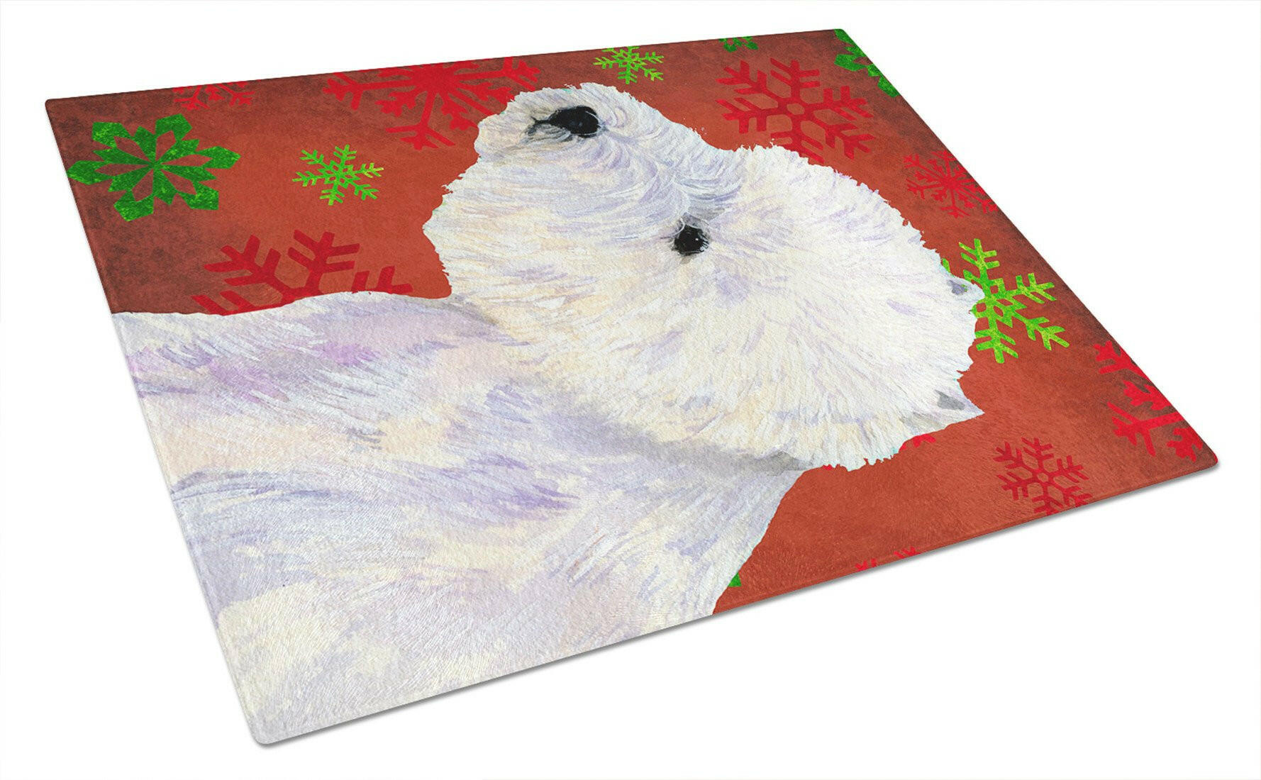 Westie Red Green Snowflakes Christmas Glass Cutting Board Large by Caroline's Treasures