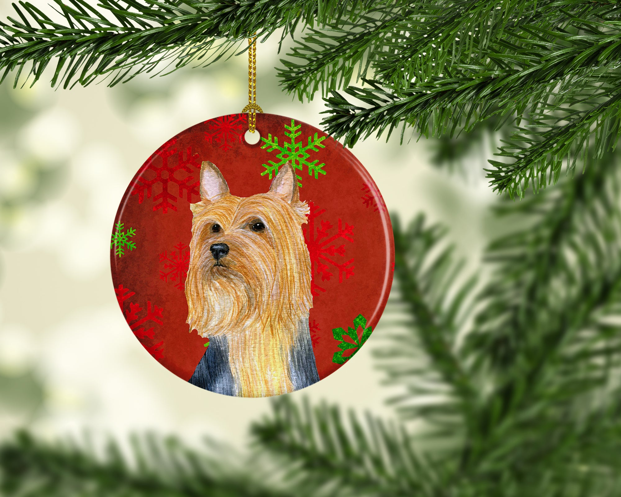 Silky Terrier Red Snowflake Holiday Christmas Ceramic Ornament LH9316 - the-store.com