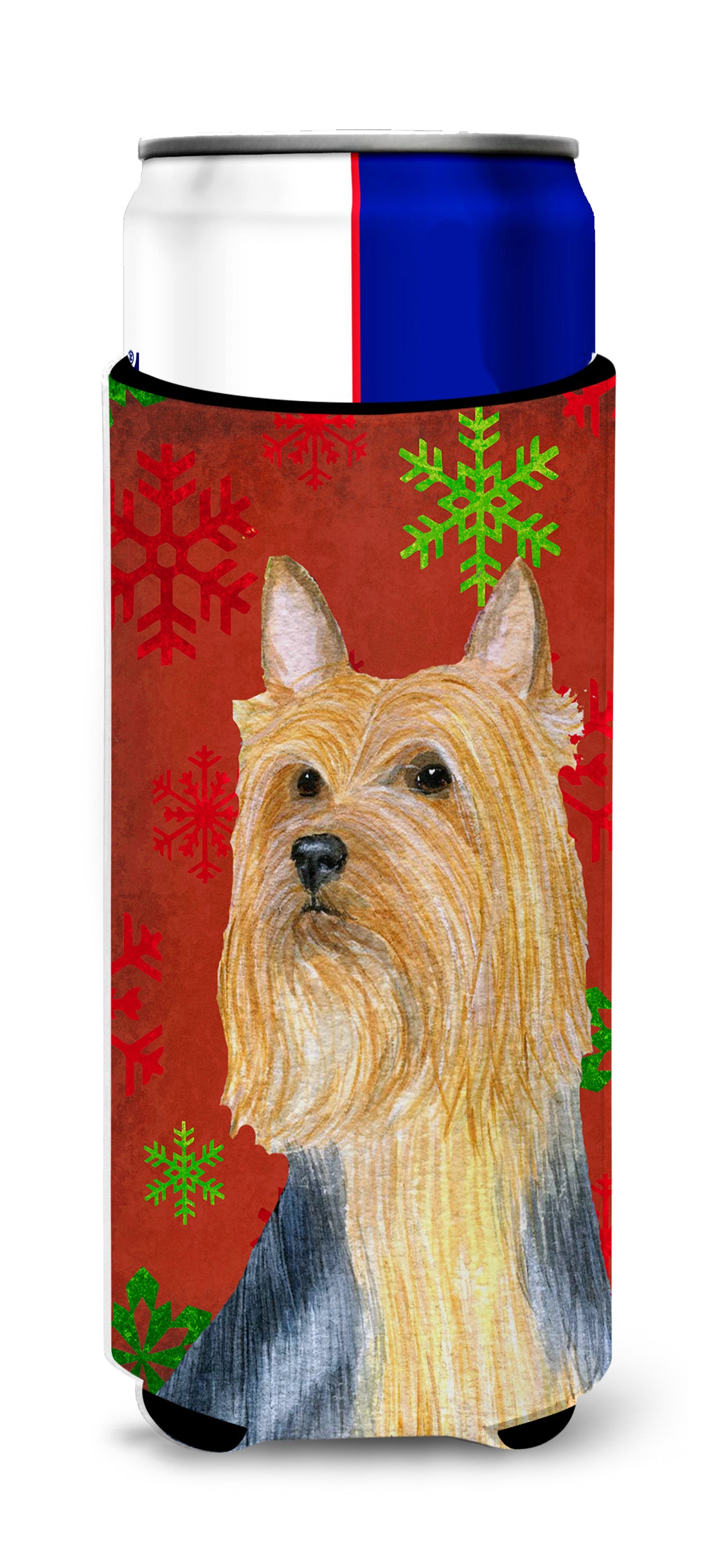 Silky Terrier Red Green Snowflake Holiday Christmas Ultra Beverage Insulators for slim cans LH9316MUK.