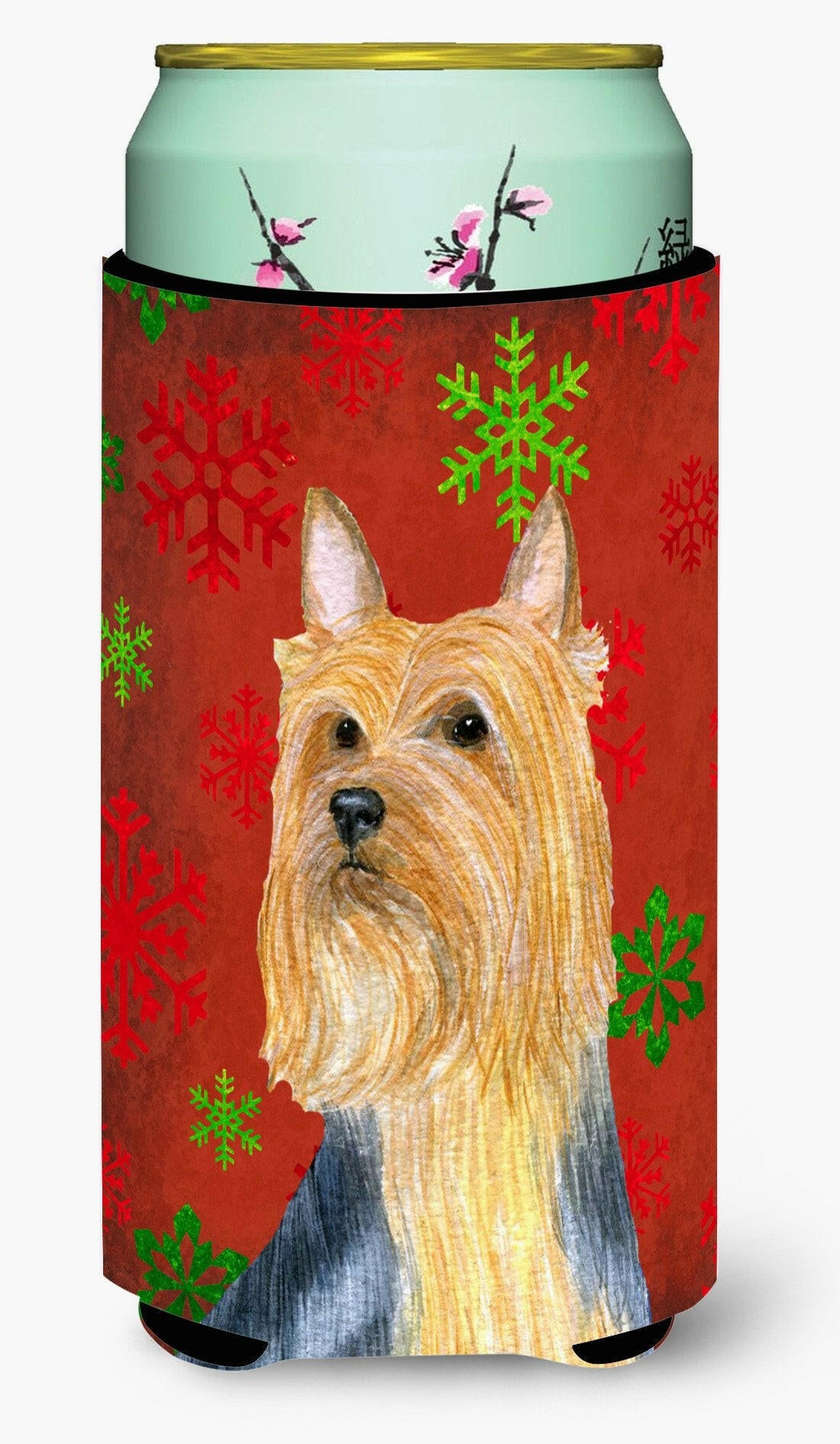 Silky Terrier Red Green Snowflake Holiday Christmas  Tall Boy Beverage Insulator Beverage Insulator Hugger by Caroline's Treasures