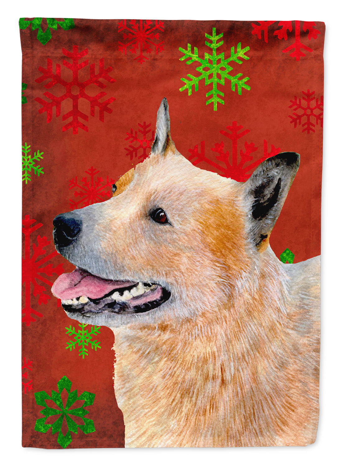 Australian Cattle Dog Red Green Snowflakes Christmas Flag Garden Size.