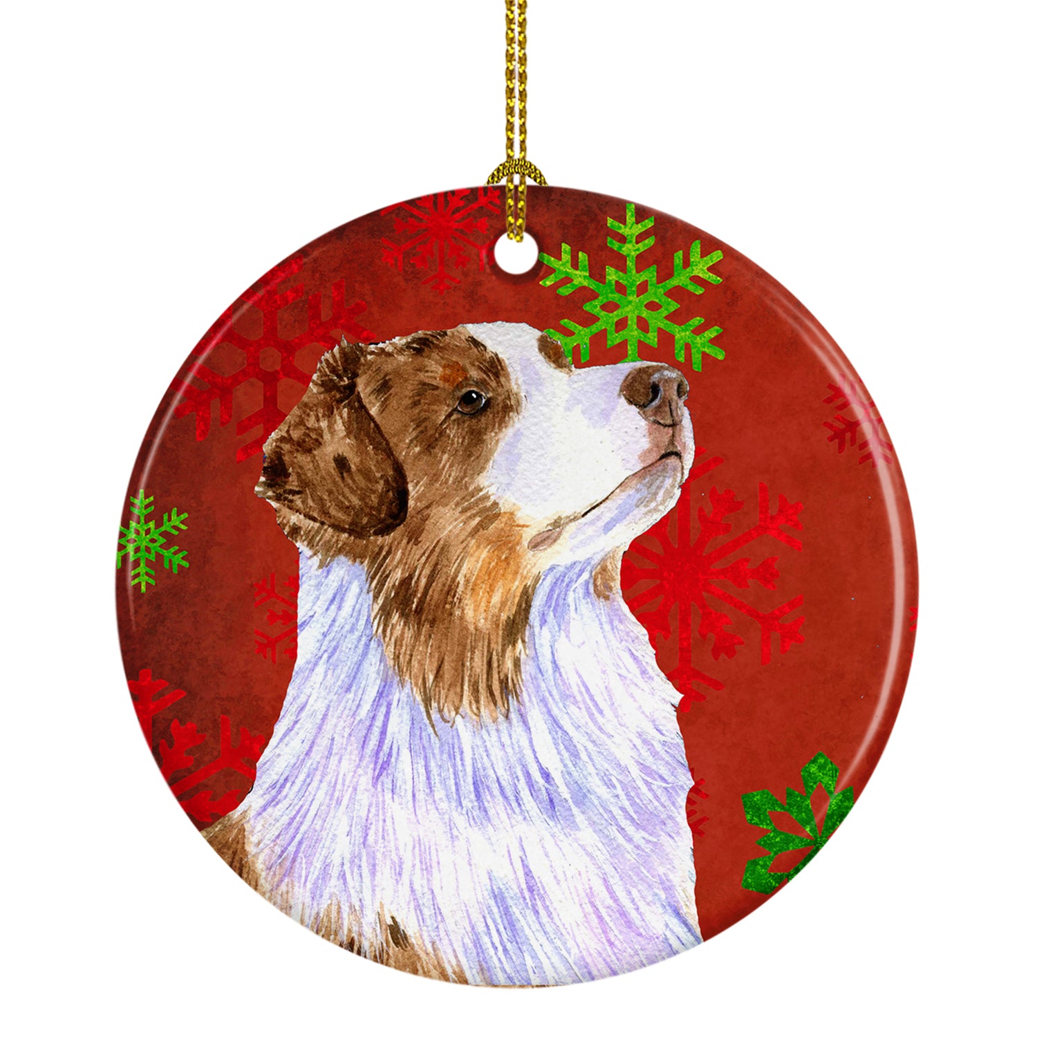 Australian Shepherd Red Snowflake Holiday Christmas Ceramic Ornament LH9318 - the-store.com