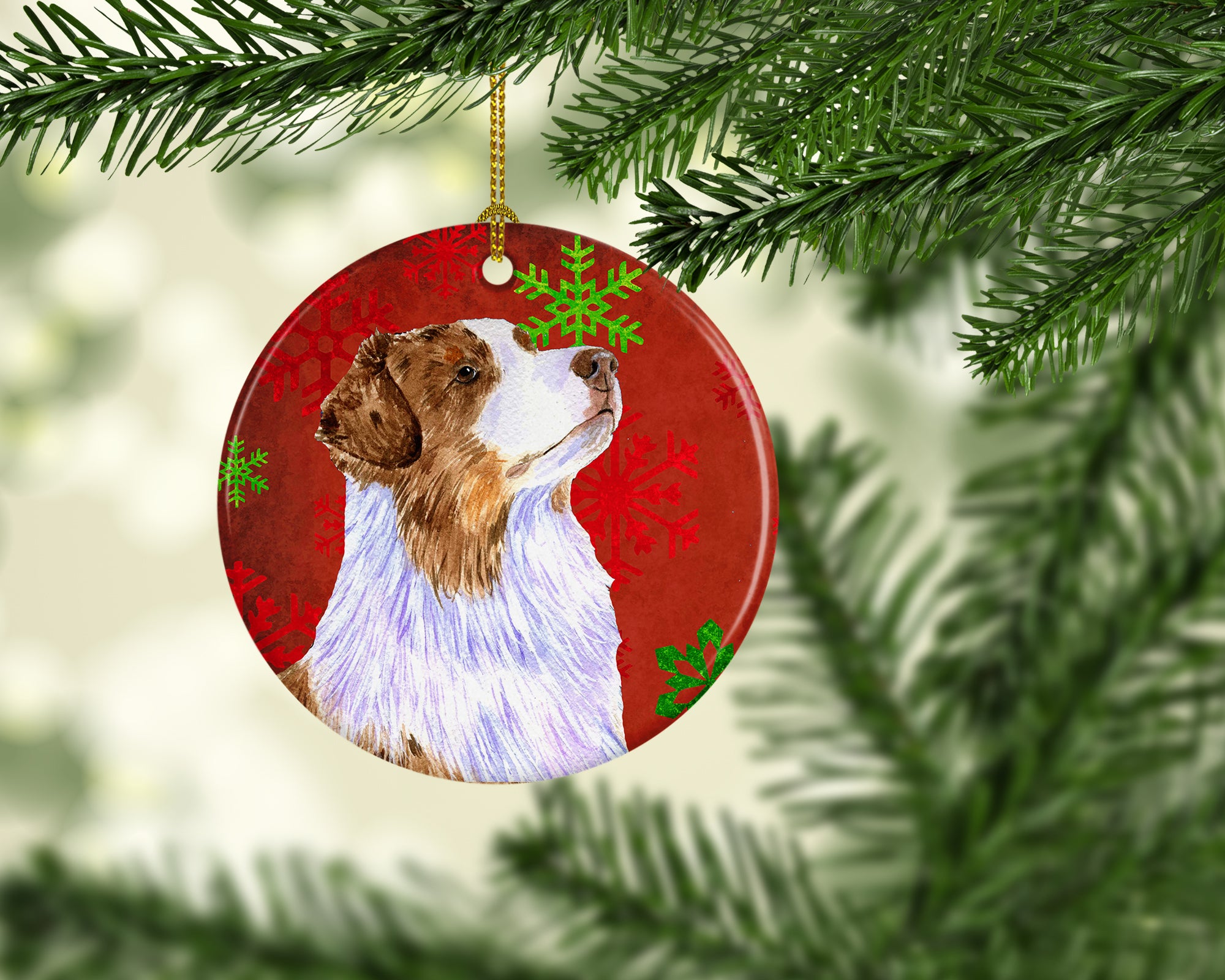 Australian Shepherd Red Snowflake Holiday Christmas Ceramic Ornament LH9318 - the-store.com