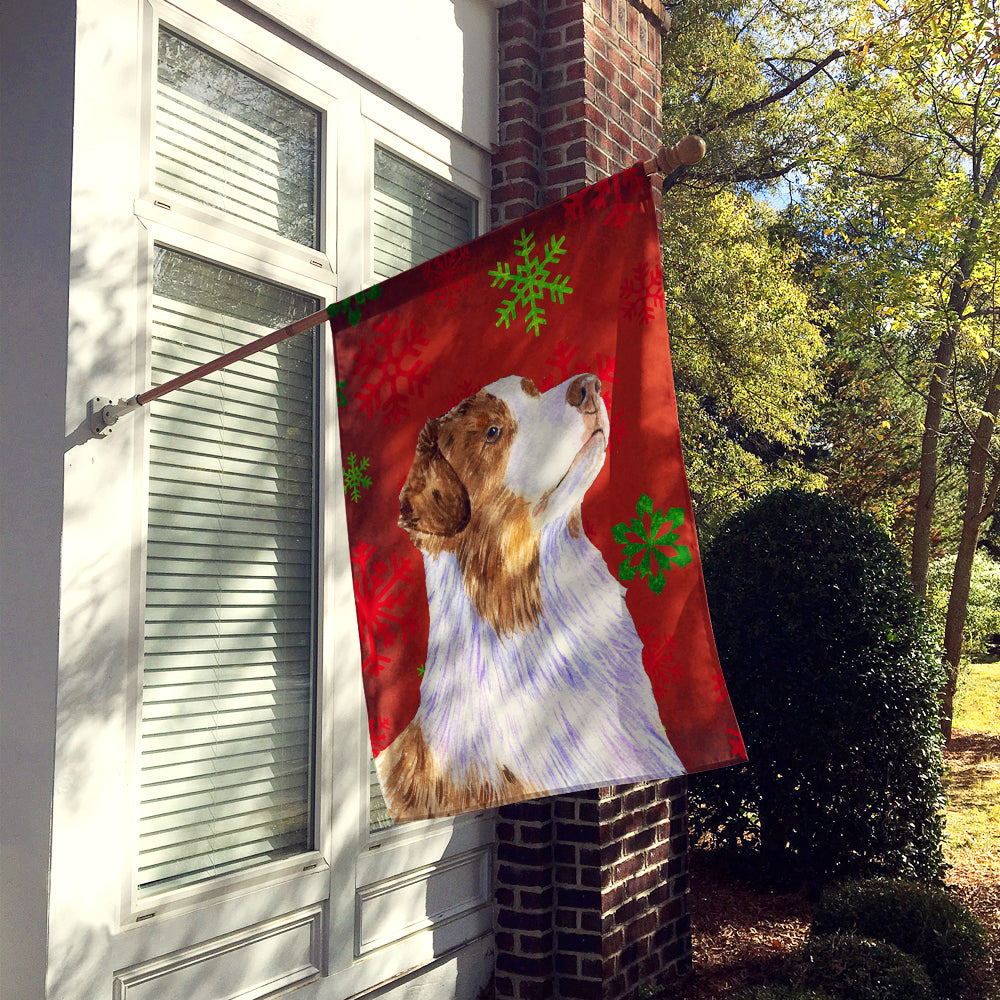 Australian Shepherd Red Snowflakes Holiday Christmas Flag Canvas House Size  the-store.com.
