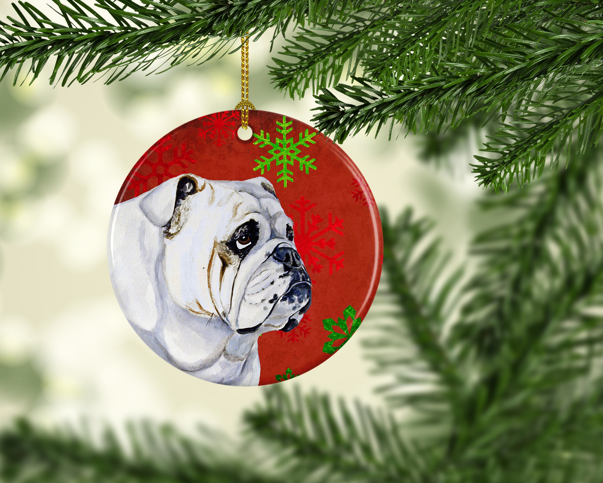 Bulldog English Red Snowflake Holiday Christmas Ceramic Ornament LH9319 - the-store.com