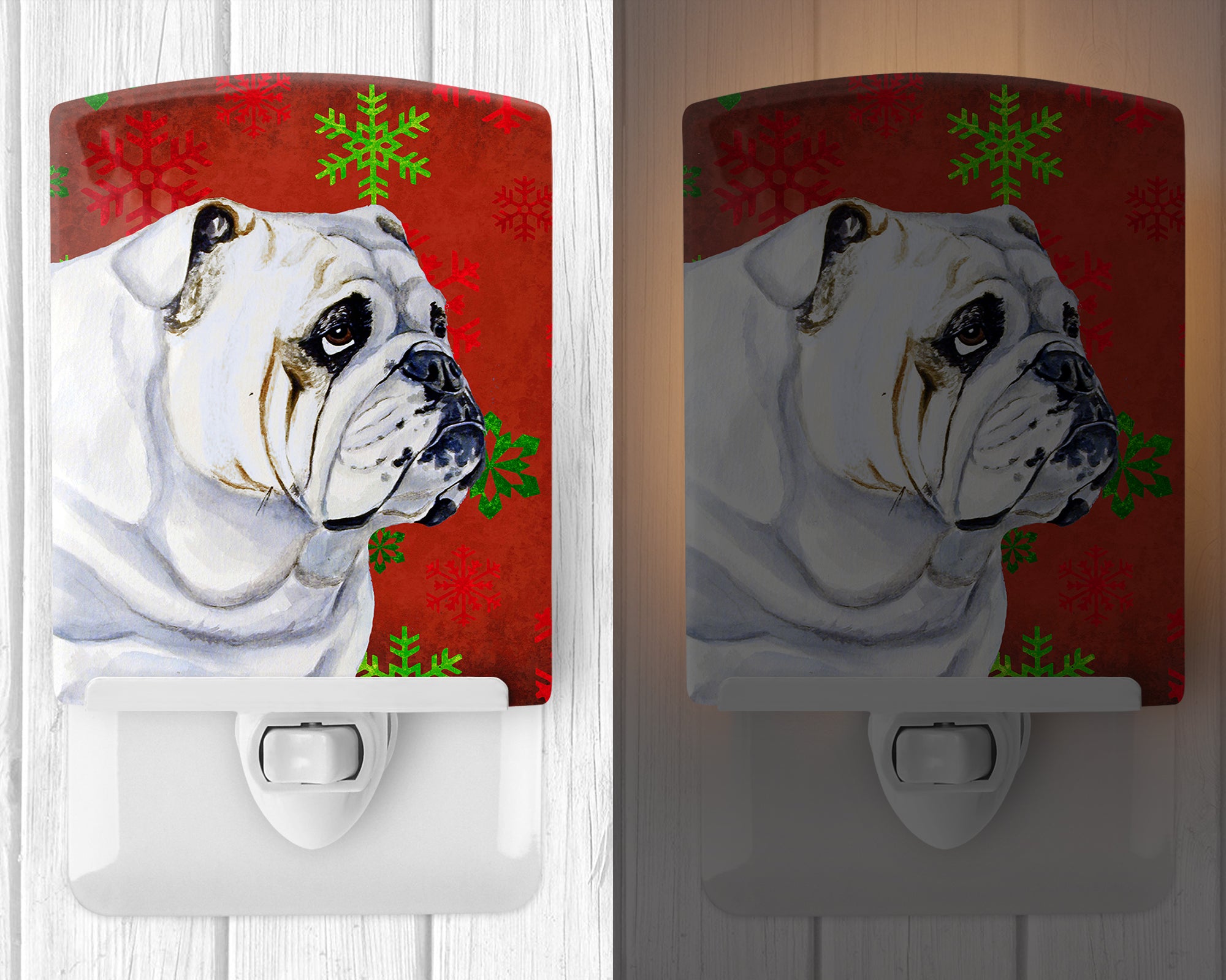 Bulldog English Red and Green Snowflakes Holiday Christmas Ceramic Night Light LH9319CNL - the-store.com