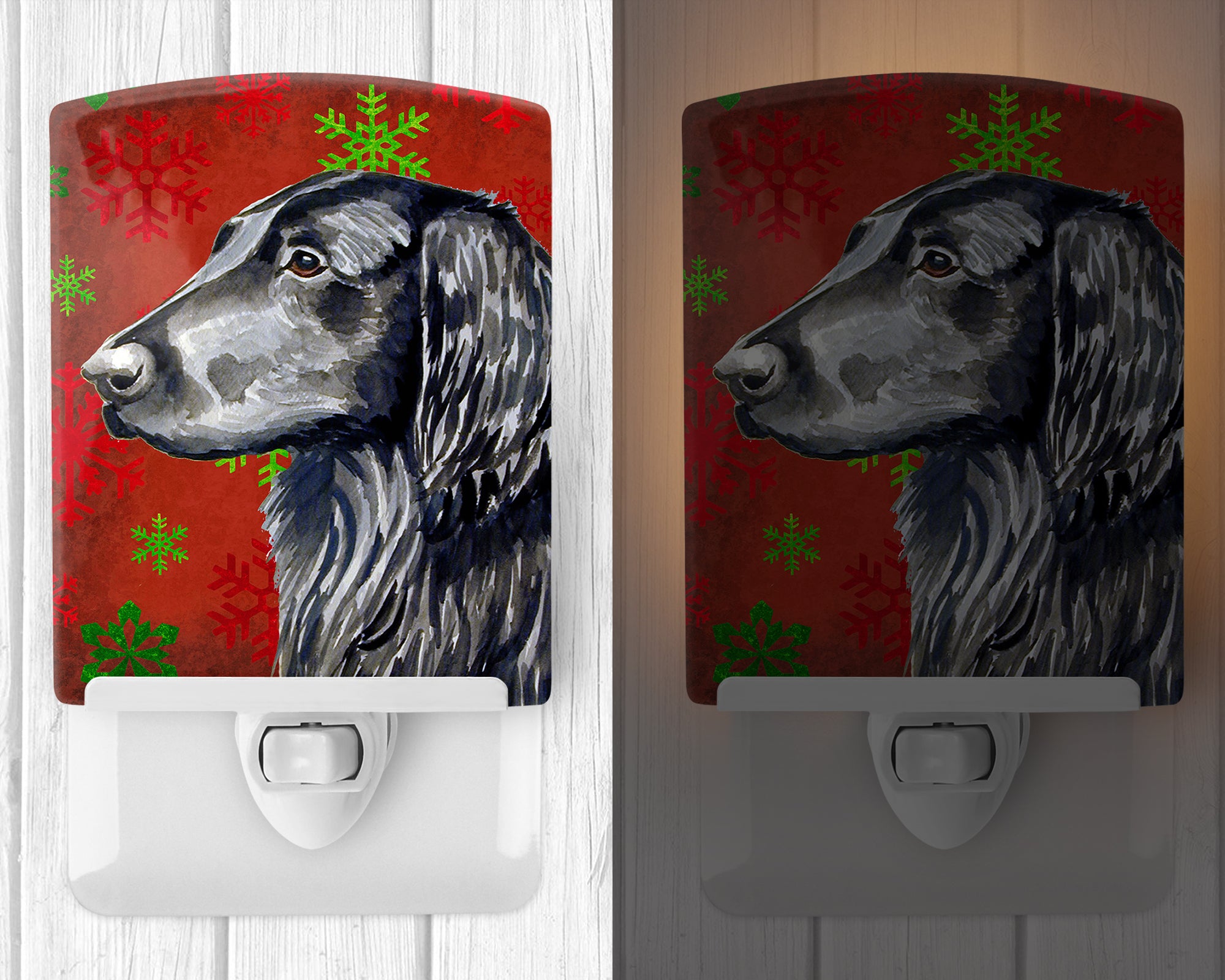 Flat Coated Retriever Red  Green Snowflakes Holiday Christmas Ceramic Night Light LH9321CNL - the-store.com