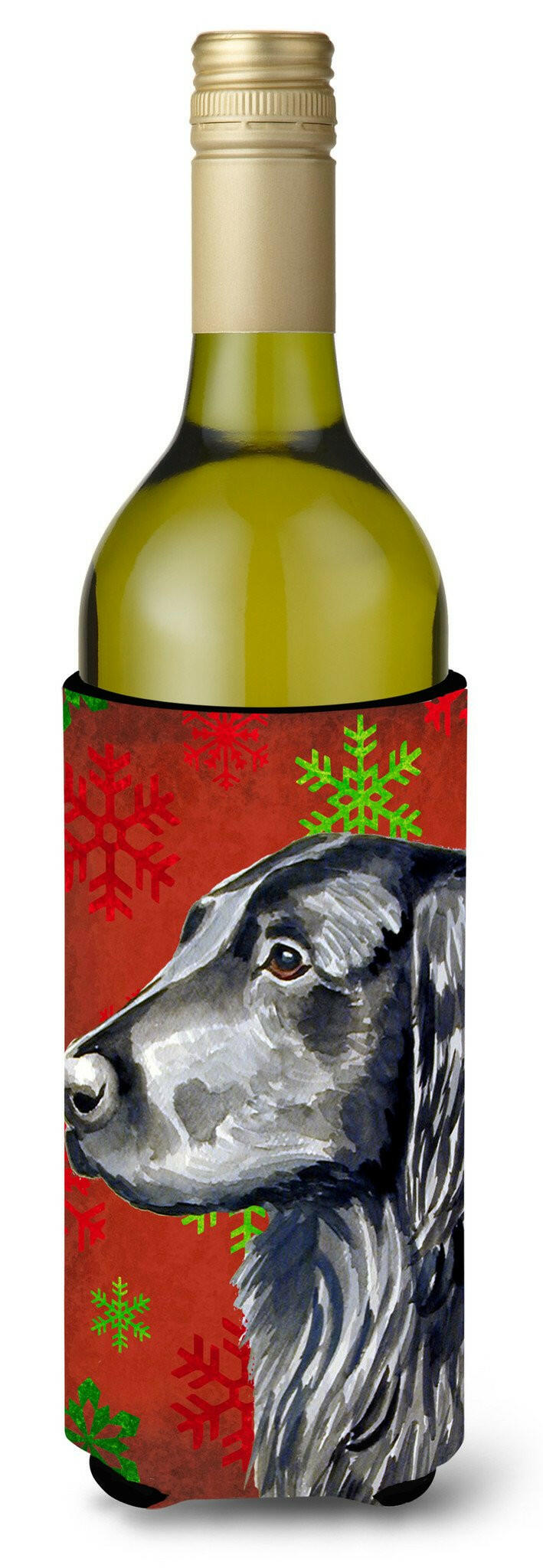 Flat Coated Retriever  Snowflakes Holiday Christmas Wine Bottle Beverage Insulator Beverage Insulator Hugger by Caroline's Treasures