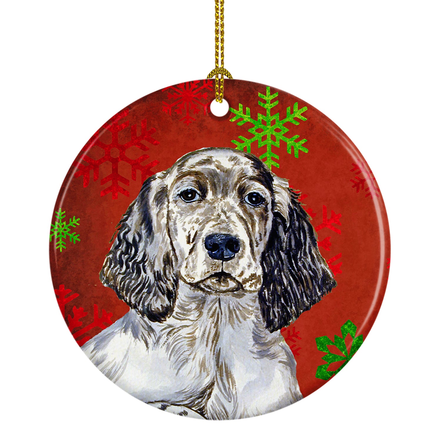 English Setter Red Snowflake Holiday Christmas Ceramic Ornament LH9322 - the-store.com