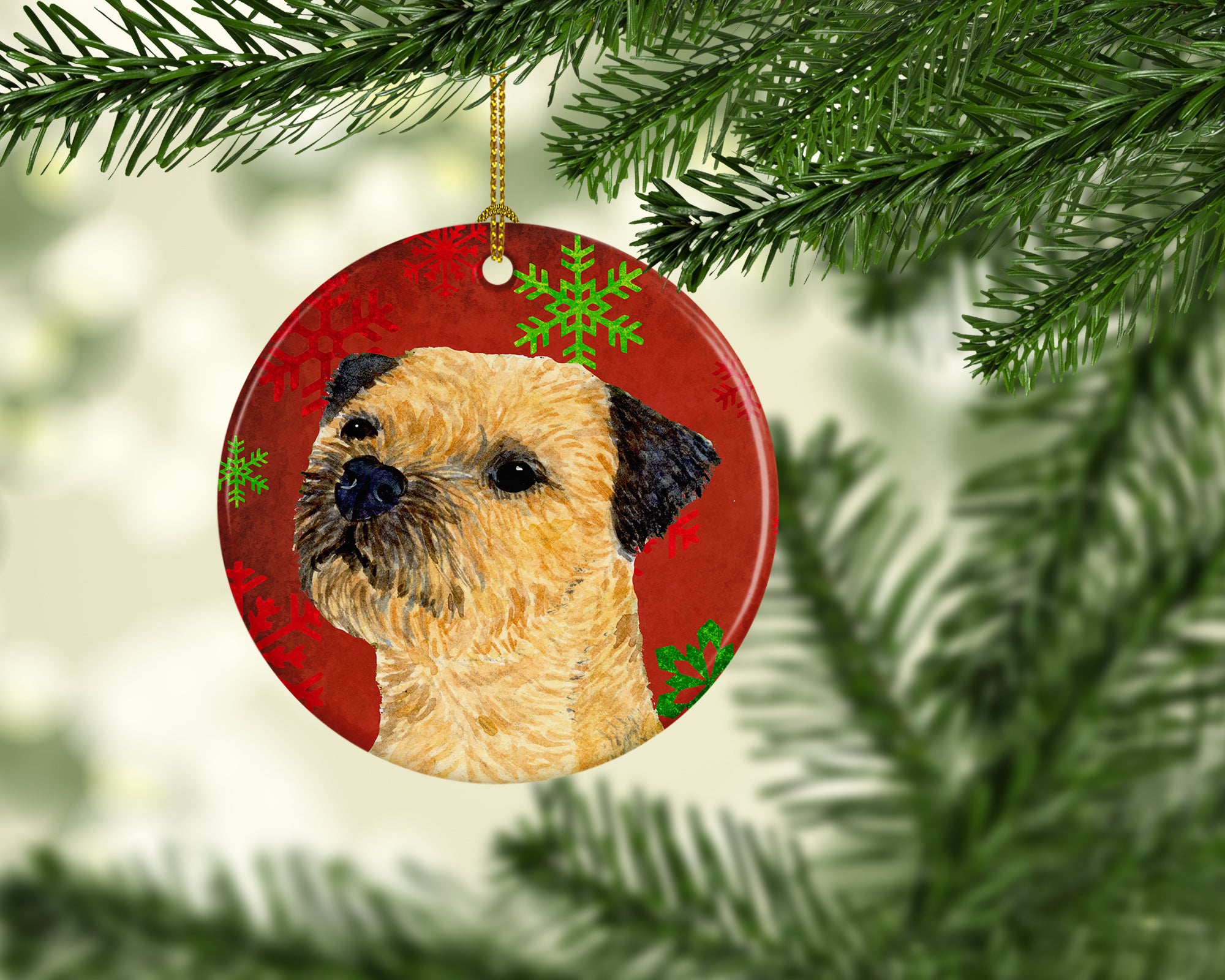 Border Terrier Red Snowflake Holiday Christmas Ceramic Ornament LH9323 - the-store.com