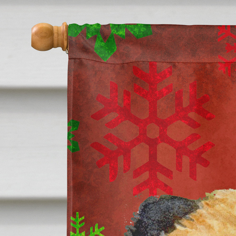 Border Terrier Red  Green Snowflakes Holiday Christmas Flag Canvas House Size  the-store.com.