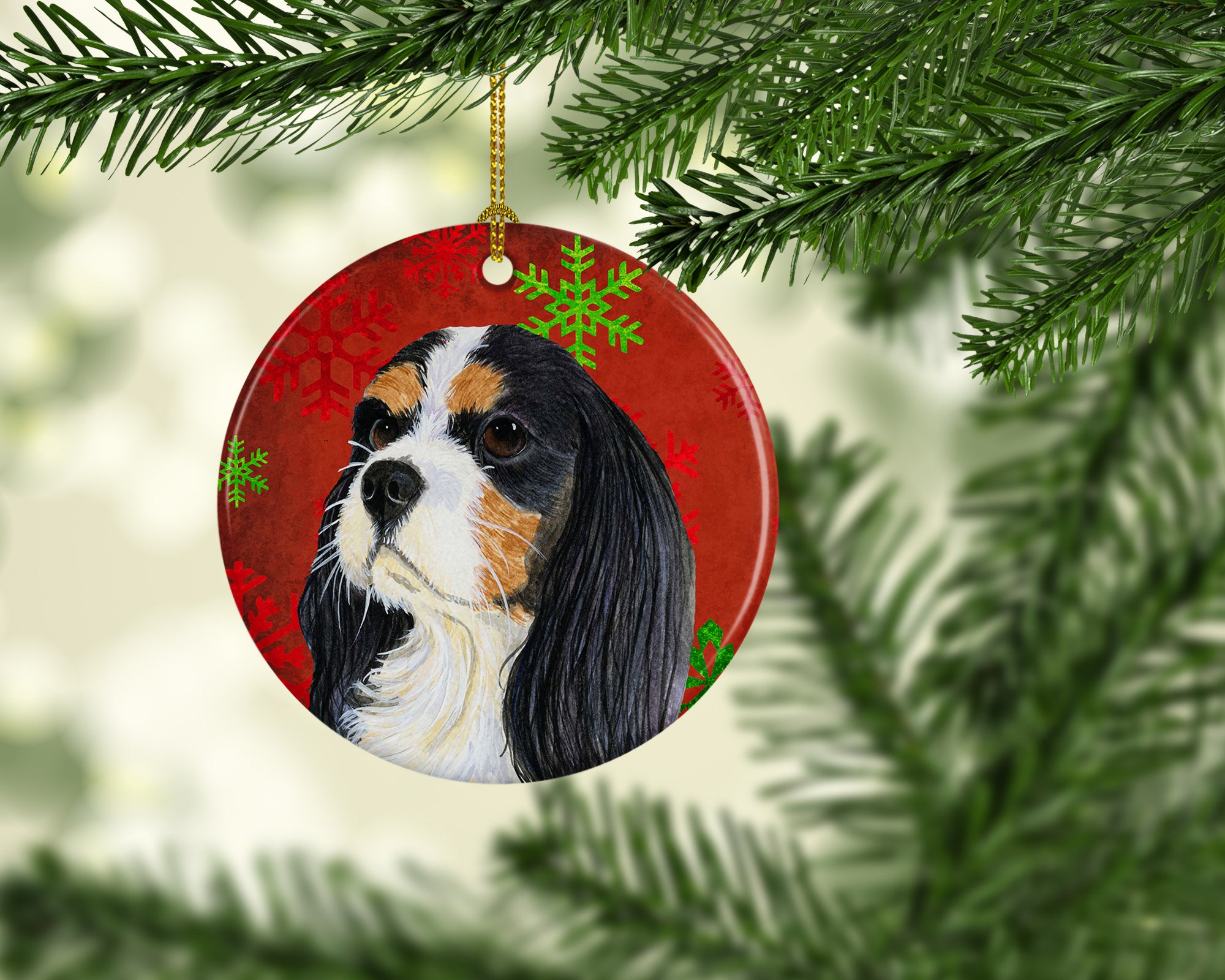 Cavalier Spaniel Red Snowflake Holiday Christmas Ceramic Ornament LH9324 - the-store.com