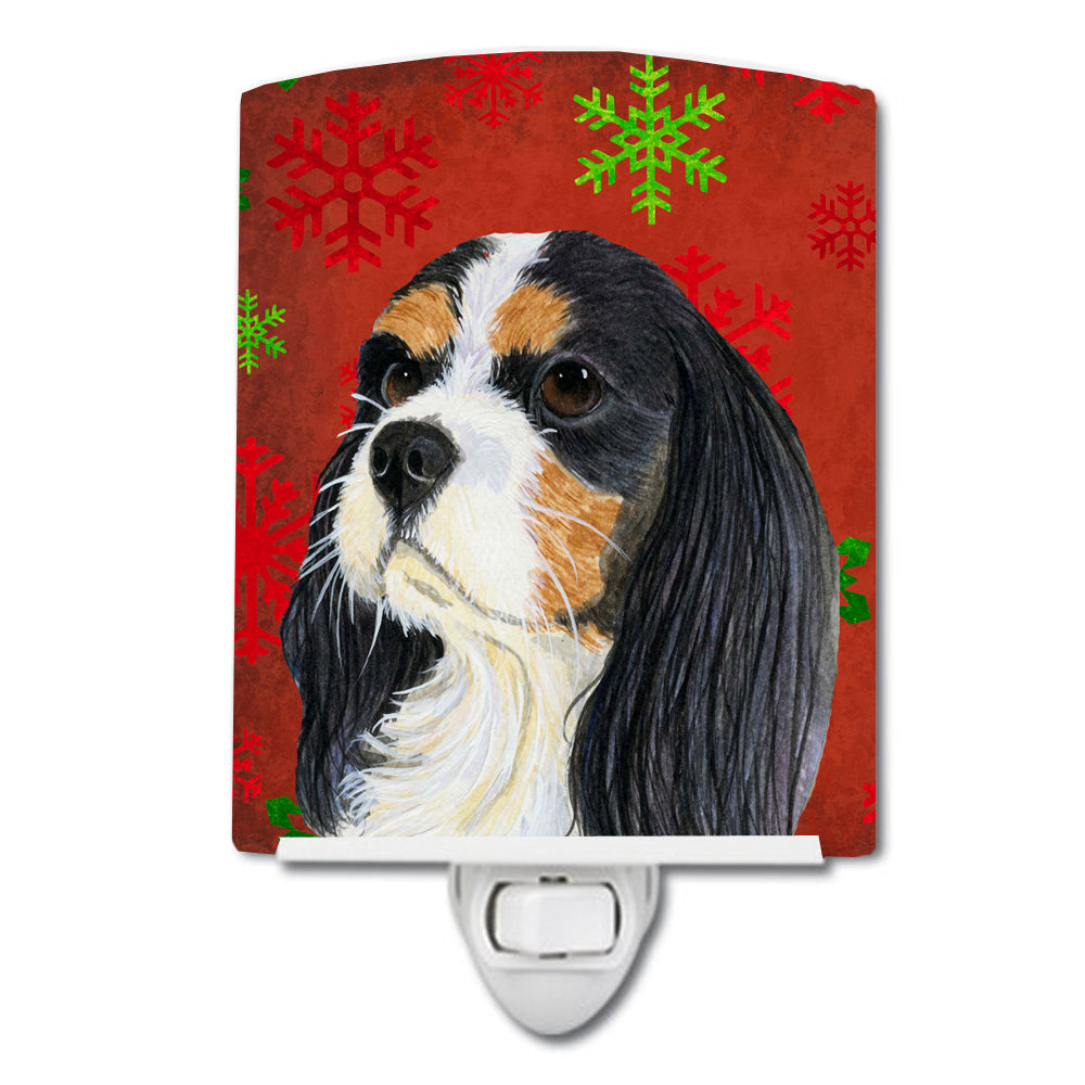 Cavalier Spaniel Red and Green Snowflakes Holiday Christmas Ceramic Night Light LH9324CNL - the-store.com