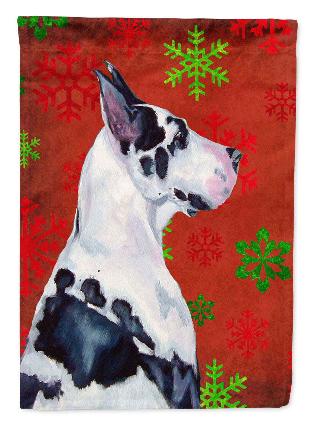 Great Dane Red Green Snowflakes Christmas Flag Canvas House Size  the-store.com.