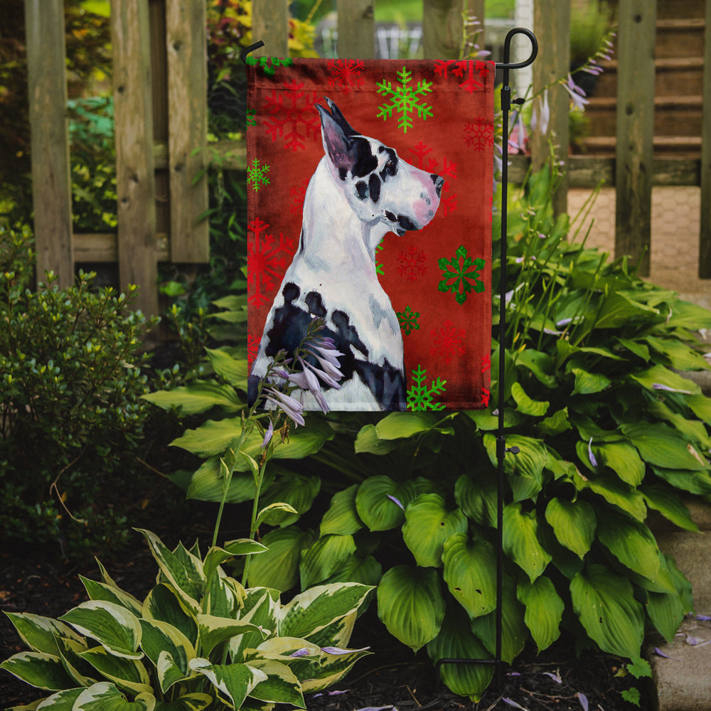 Great Dane Red and Green Snowflakes Holiday Christmas Flag Garden Size.