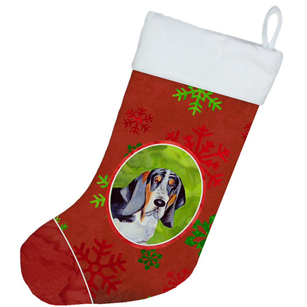 Basset Hound Red and Green Snowflakes Holiday Christmas Christmas Stocking  the-store.com.