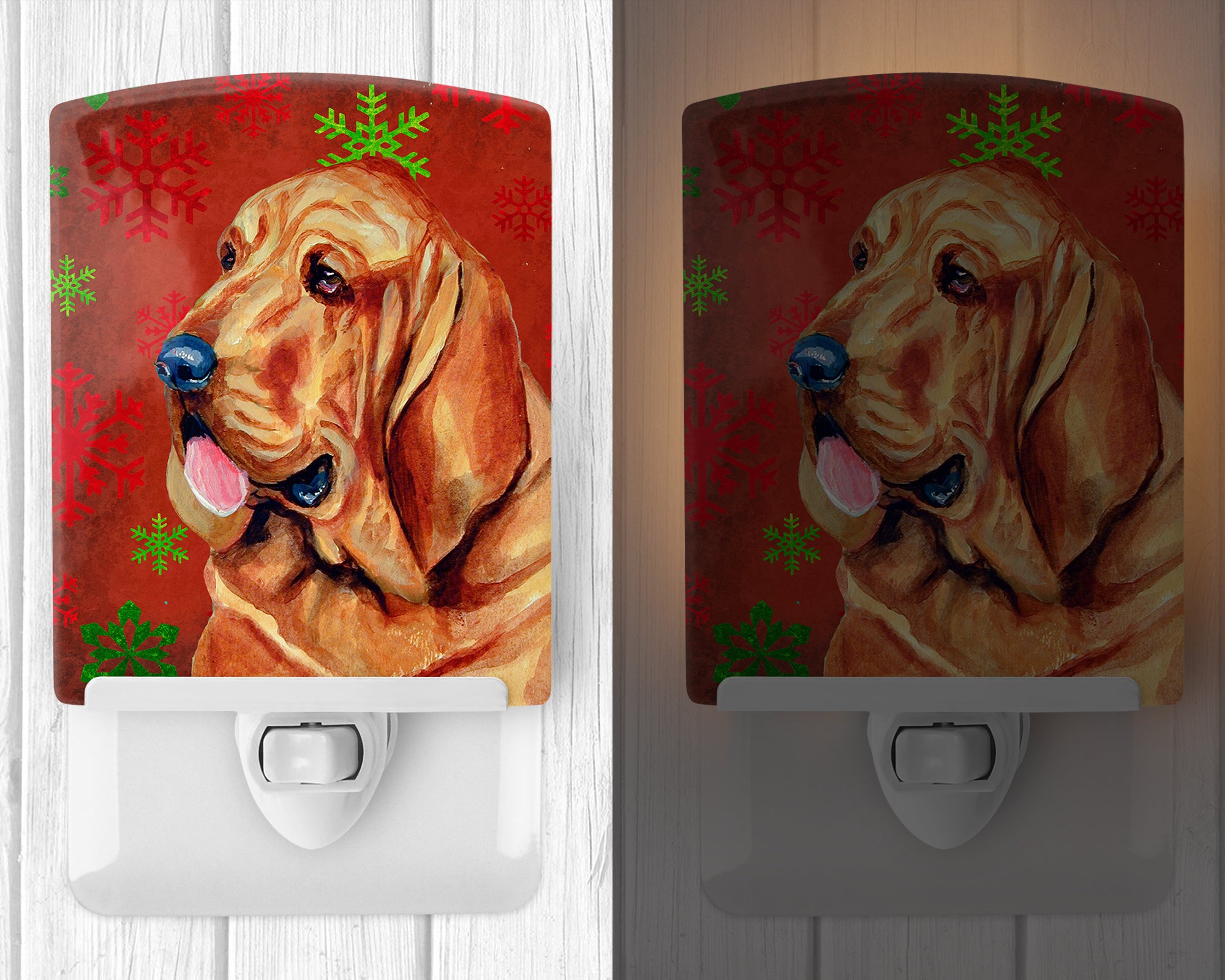 Bloodhound Red and Green Snowflakes Holiday Christmas Ceramic Night Light LH9331CNL - the-store.com