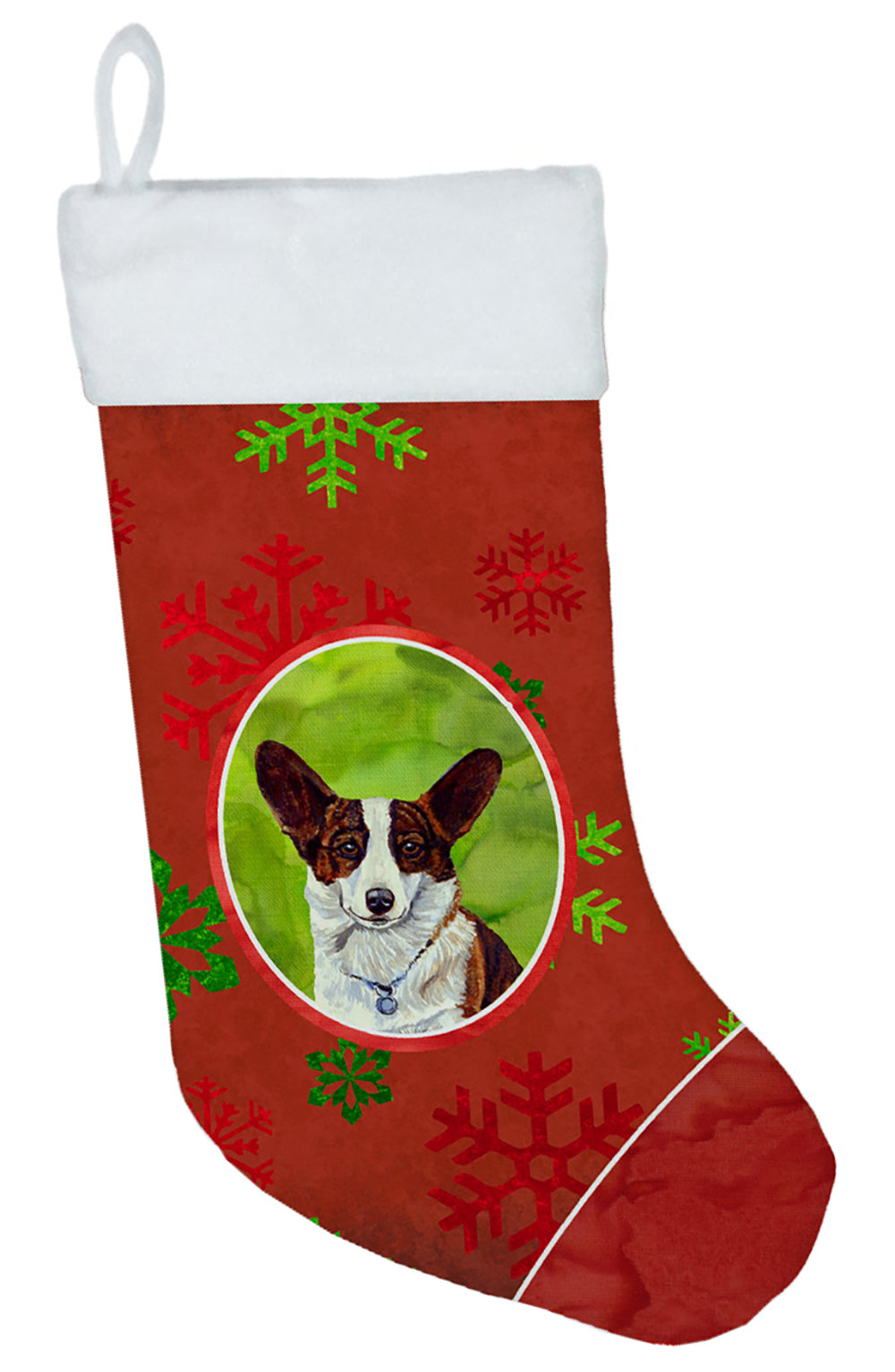 Corgi Red and Green Snowflakes Holiday Christmas Christmas Stocking LH9333  the-store.com.