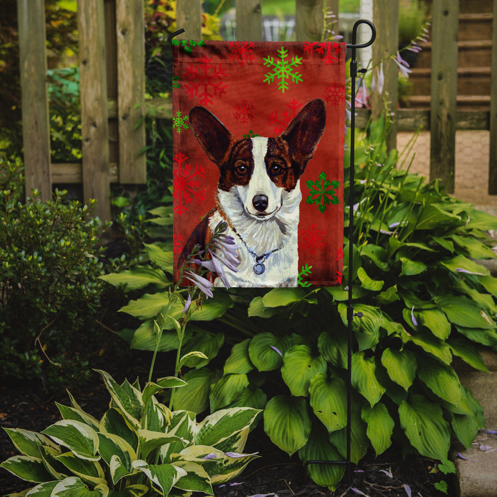 Corgi Red and Green Snowflakes Holiday Christmas Flag Garden Size.