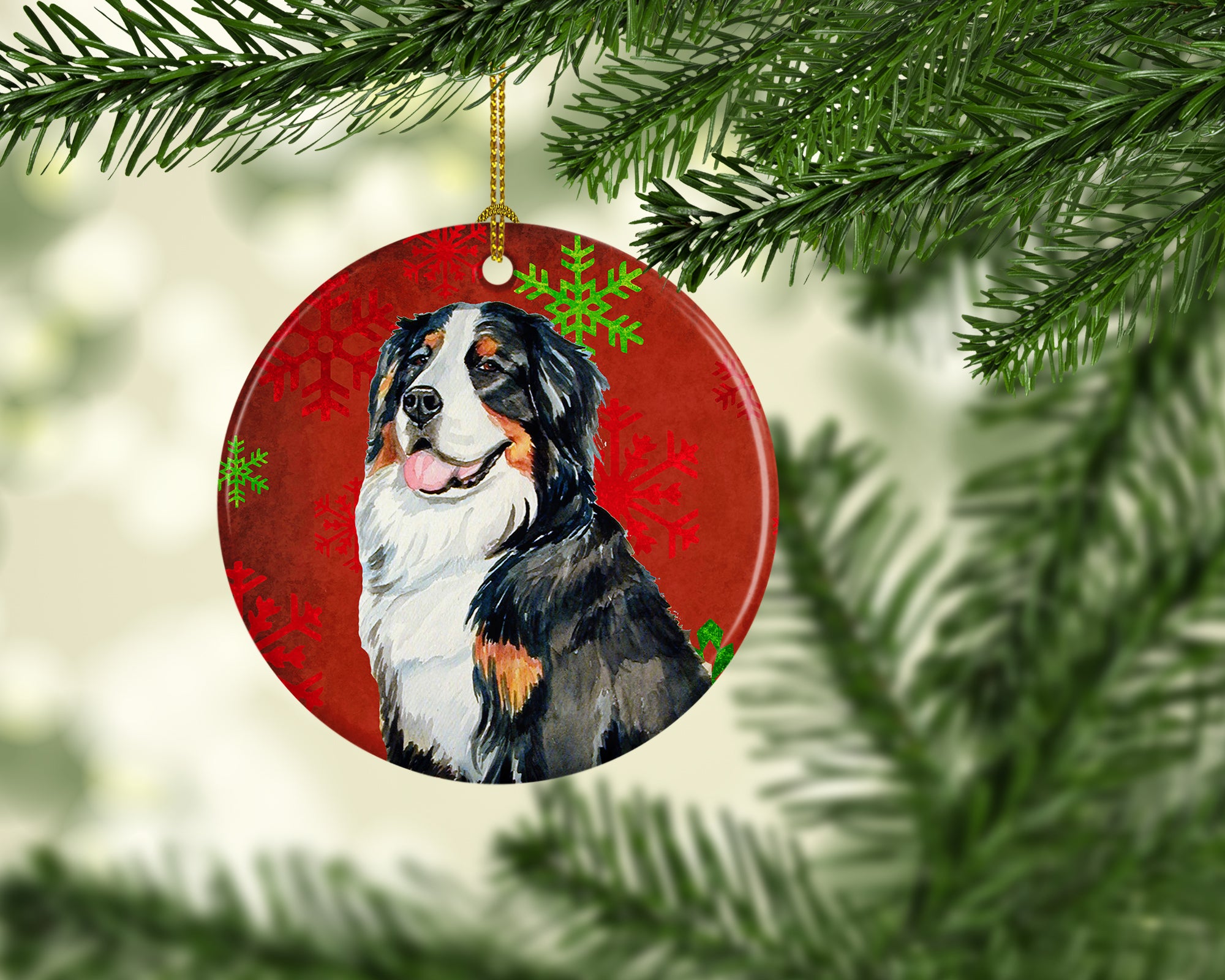 Bernese Mountain Dog Red Snowflake Holiday Christmas Ceramic Ornament LH9334 - the-store.com