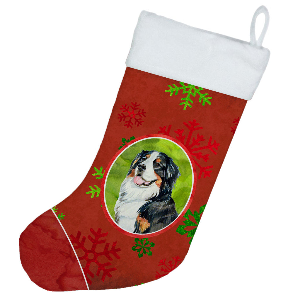 Bernese Mountain Dog Red and Green Snowflakes Holiday Christmas Stocking  the-store.com.