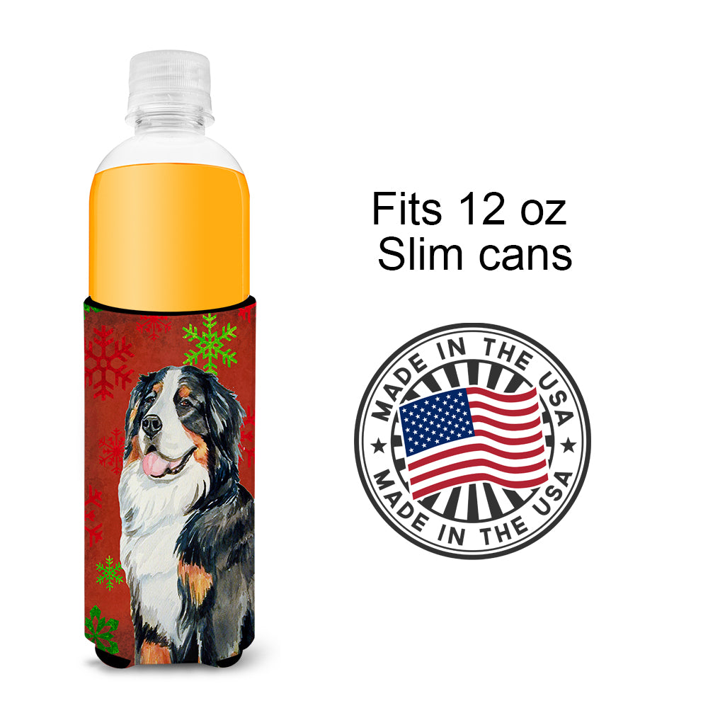 Bernese Mountain Dog Red  Green Snowflakes Holiday Christmas Ultra Beverage Insulators for slim cans LH9334MUK.