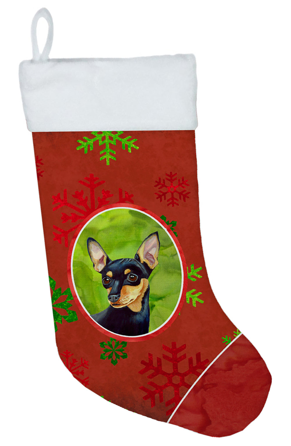 Min Pin Red and Green Snowflakes Holiday Christmas Christmas Stocking LH9335  the-store.com.