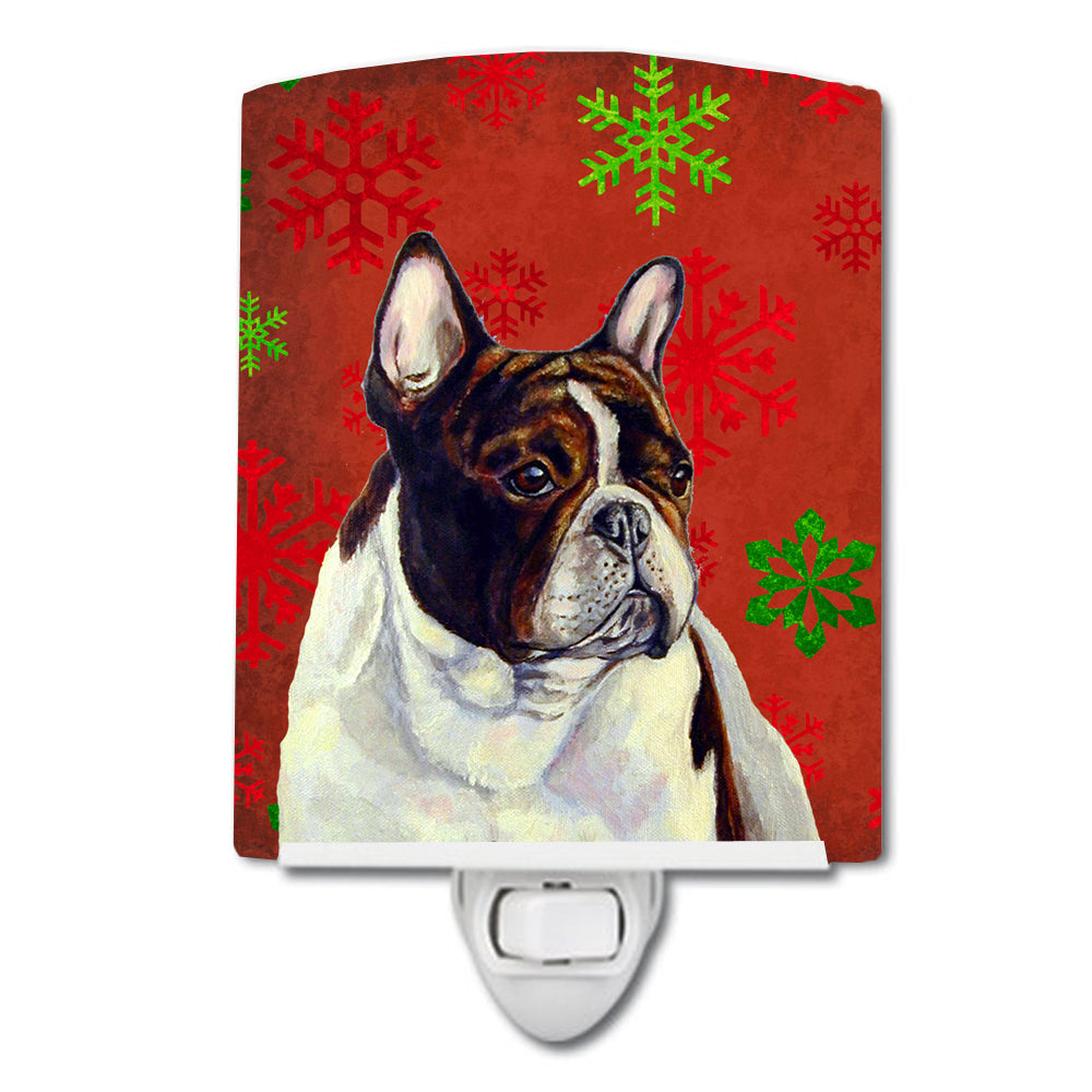 French Bulldog Red and Green Snowflakes Holiday Christmas Ceramic Night Light LH9337CNL - the-store.com