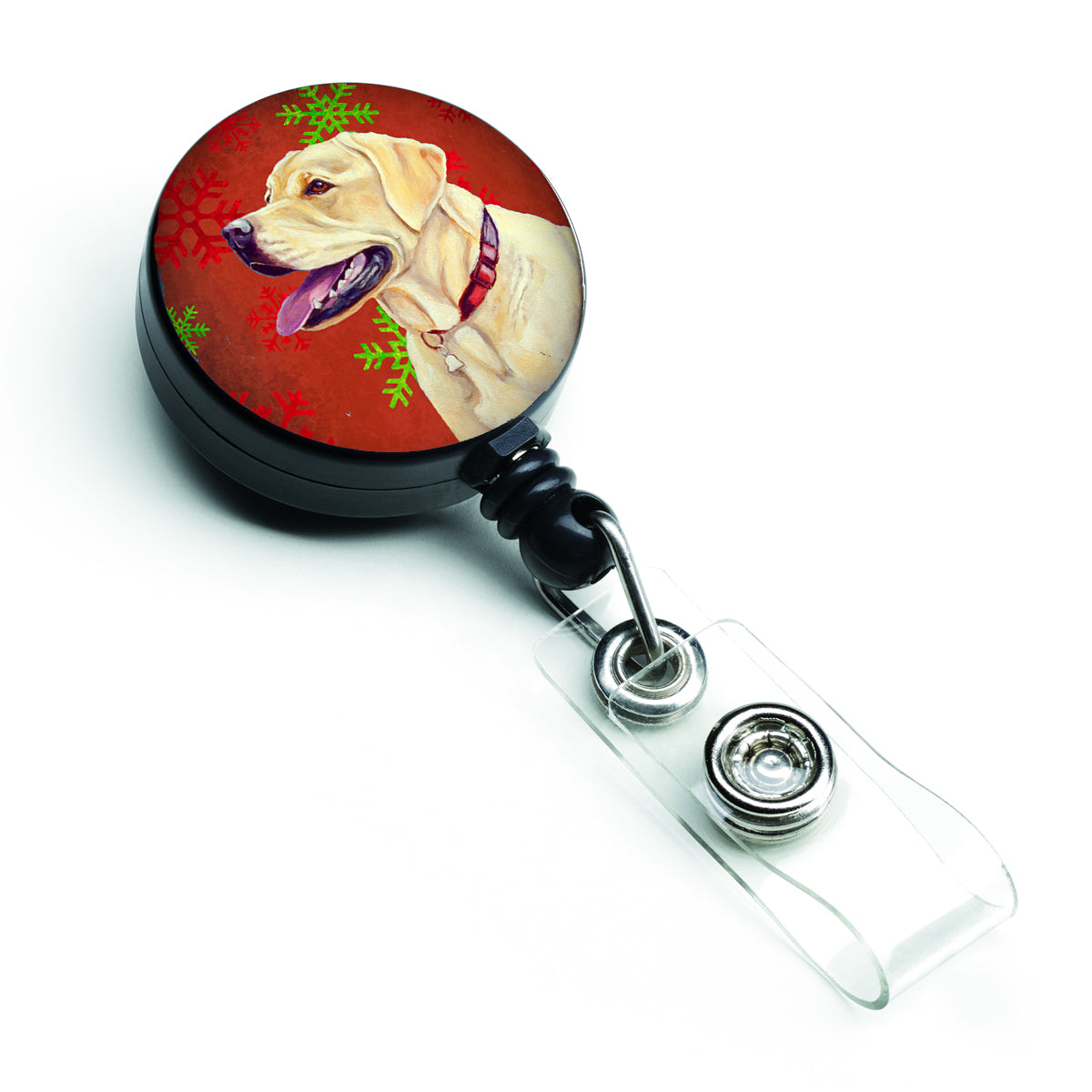 Labrador Red and Green Snowflakes Holiday Christmas Retractable Badge Reel LH9338BR  the-store.com.