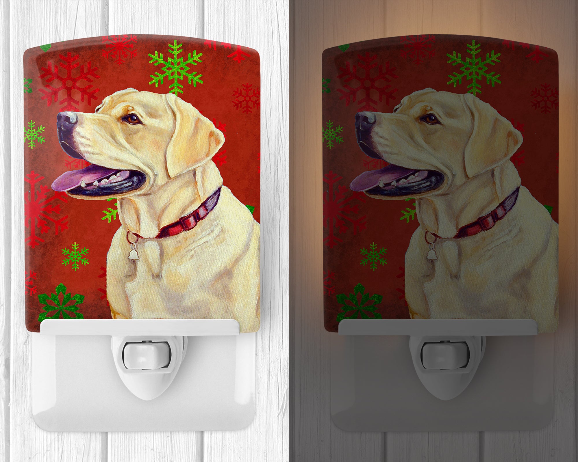 Labrador Red and Green Snowflakes Holiday Christmas Ceramic Night Light LH9338CNL - the-store.com