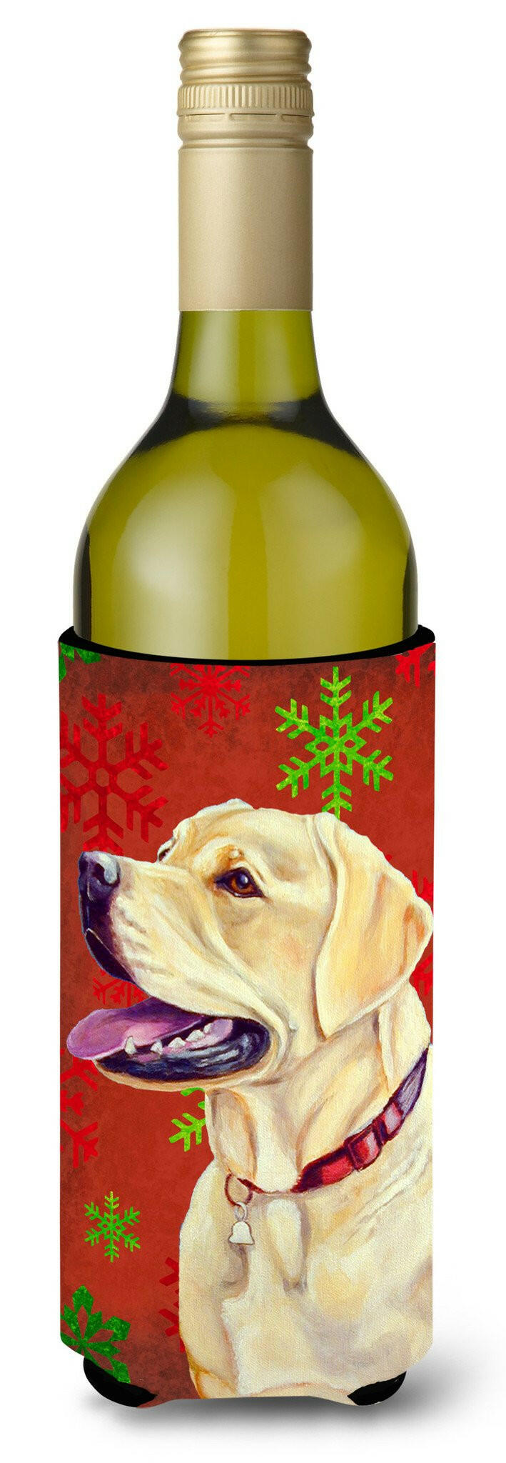 Labrador Red and Green Snowflakes Holiday Christmas Wine Bottle Beverage Insulator Beverage Insulator Hugger by Caroline&#39;s Treasures