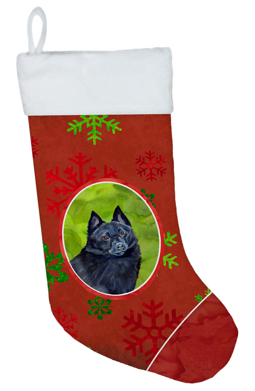 Schipperke Red and Green Snowflakes Holiday Christmas Christmas Stocking LH9339  the-store.com.