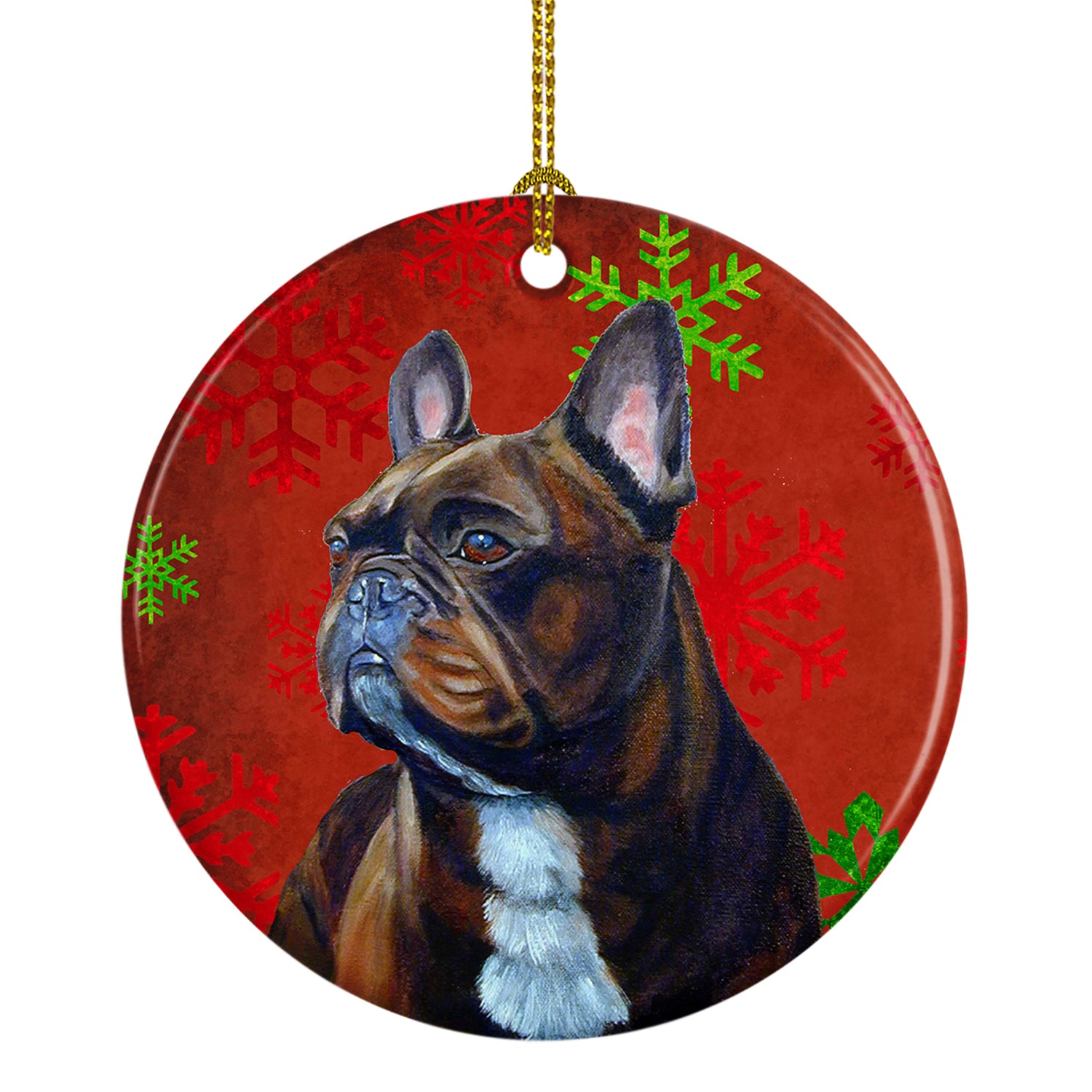 French Bulldog Red Snowflake Holiday Christmas Ceramic Ornament LH9340 - the-store.com