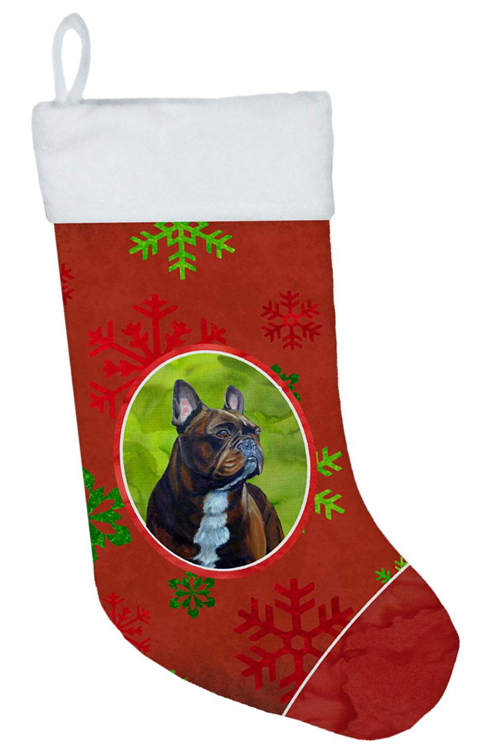 French Bulldog Red and Green Snowflakes Holiday Christmas Stocking  the-store.com.