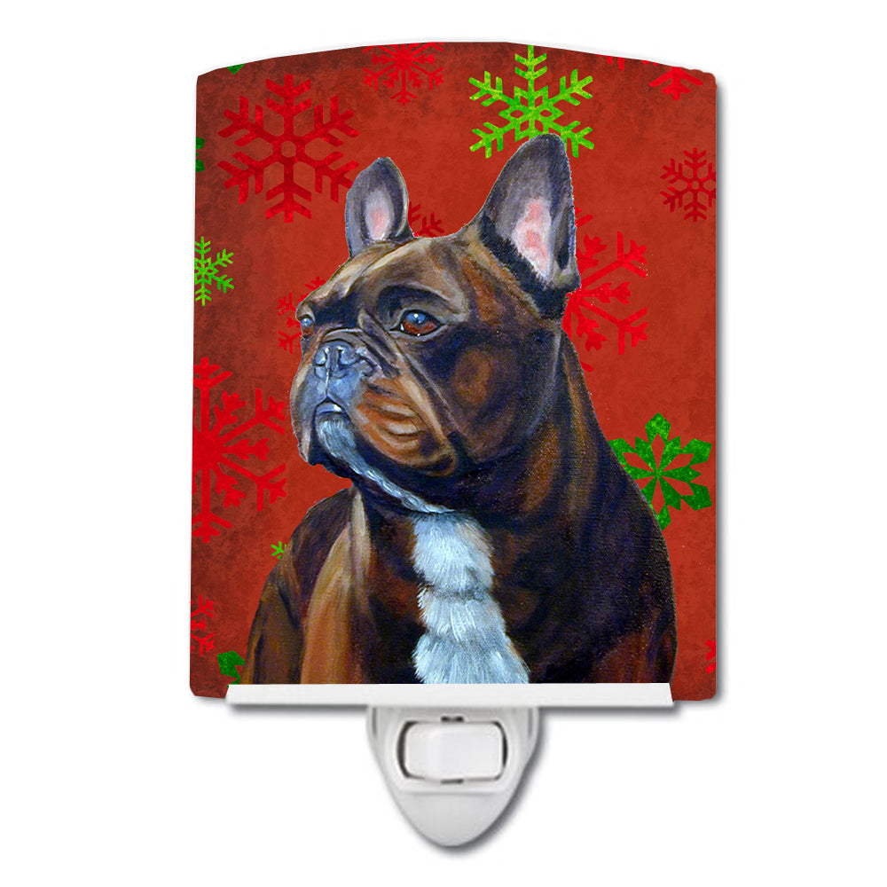 French Bulldog Red and Green Snowflakes Holiday Christmas Ceramic Night Light LH9340CNL - the-store.com