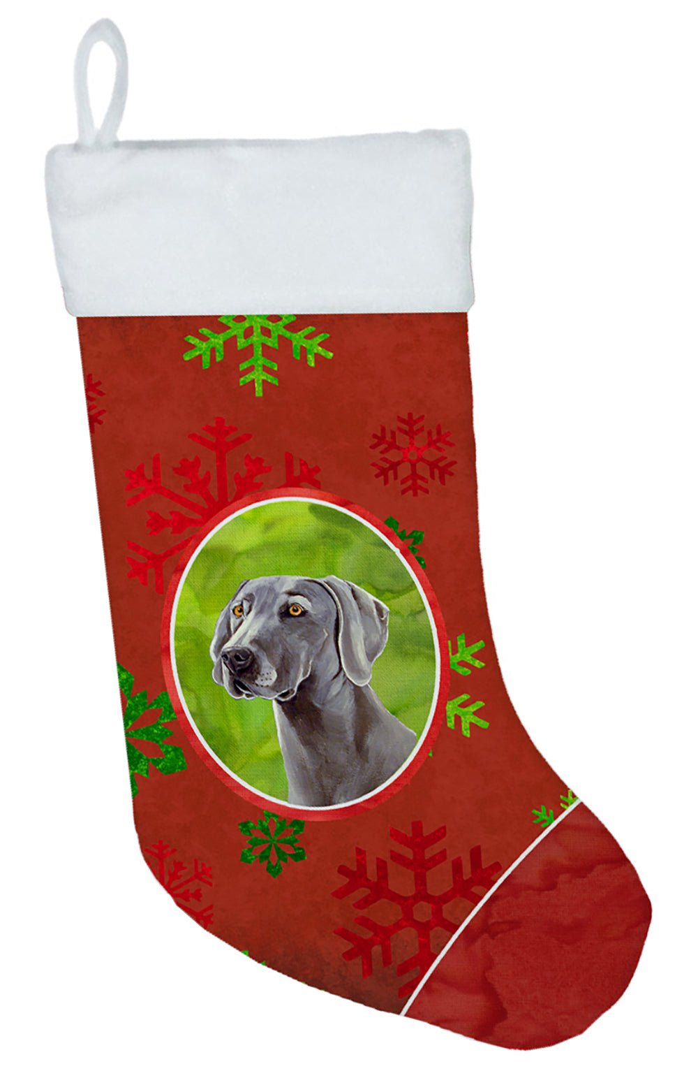 Weimaraner Red and Green Snowflakes Holiday Christmas Christmas Stocking LH9341  the-store.com.