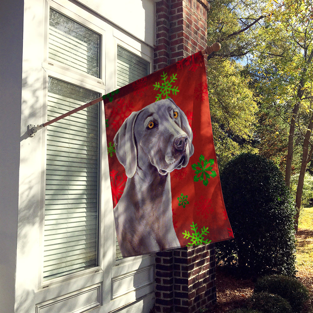 Weimaraner Red Green Snowflakes Christmas Flag Canvas House Size  the-store.com.