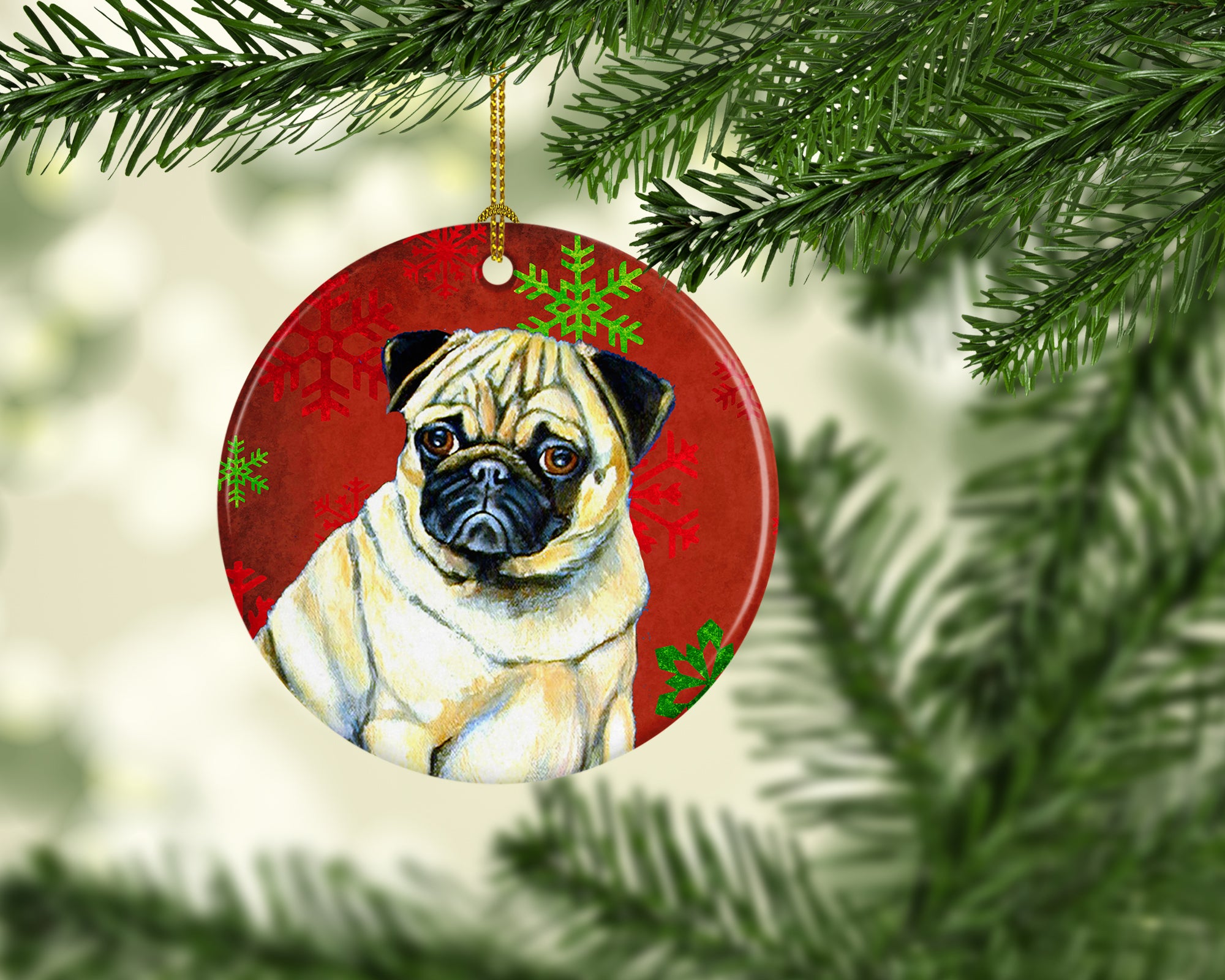 Pug Red Snowflake Holiday Christmas Ceramic Ornament LH9342 - the-store.com