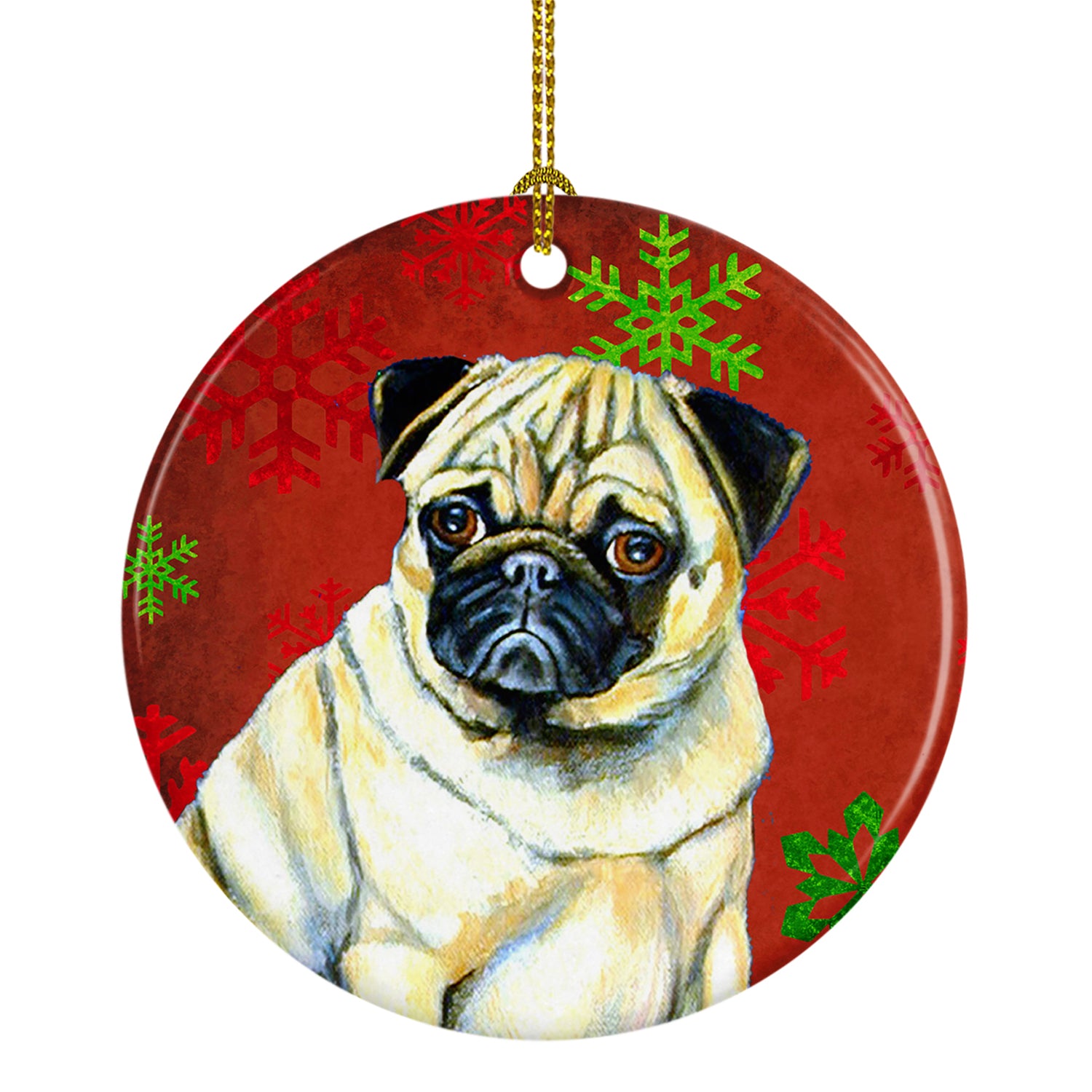 Pug Red Snowflake Holiday Christmas Ceramic Ornament LH9342 - the-store.com