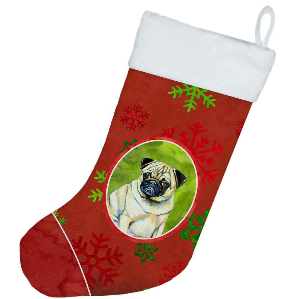Pug Red and Green Snowflakes Holiday Christmas Christmas Stocking LH9342  the-store.com.
