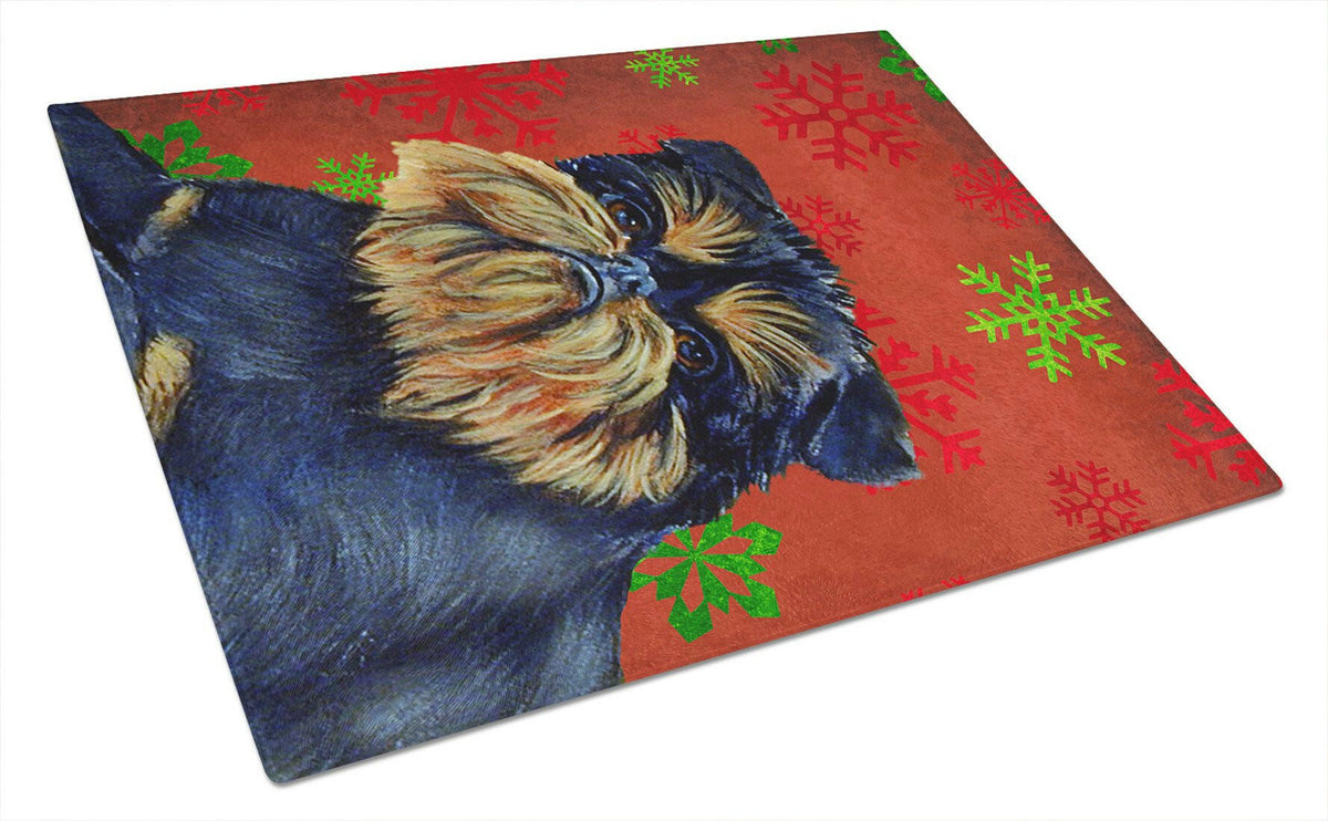 Brussels Griffon Red and Green Snowflakes Christmas Glass Cutting Board Large by Caroline&#39;s Treasures