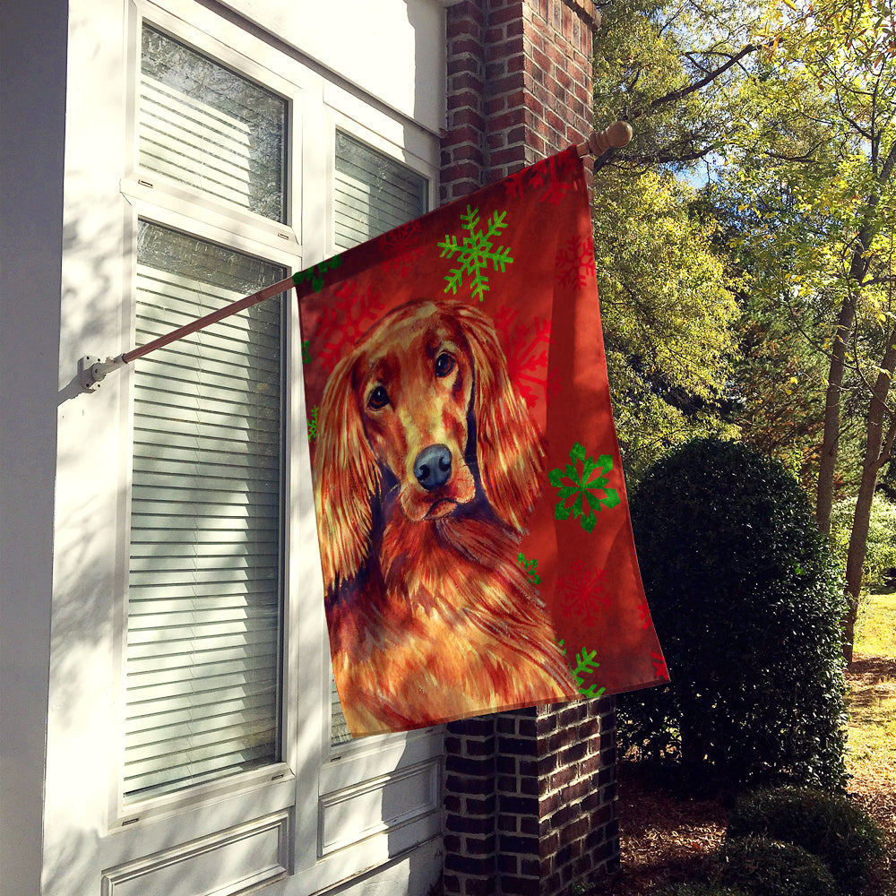 Irish Setter Red and Green Snowflakes Holiday Christmas Flag Canvas House Size  the-store.com.